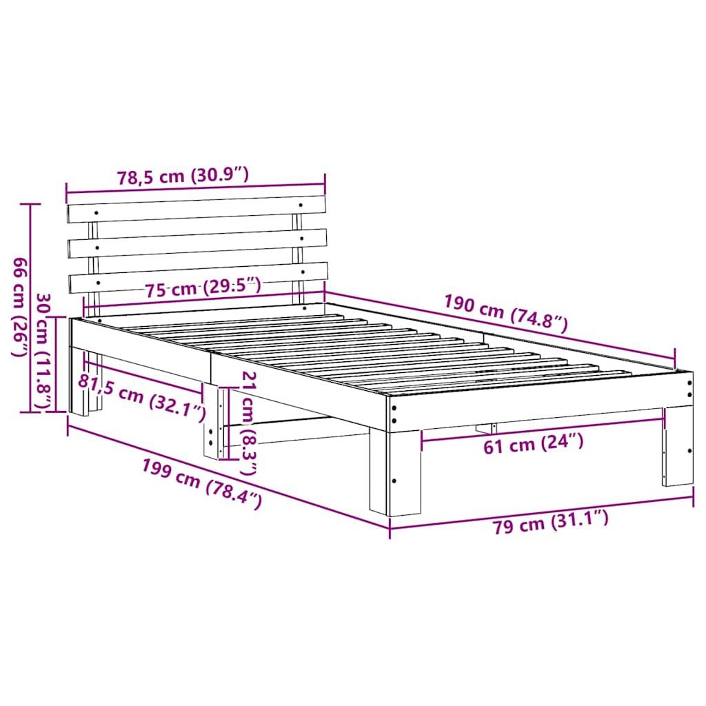 vidaXL Bettrahmen mit Kopfteil Weiß 75 x 190 cm Massives Kiefernholz