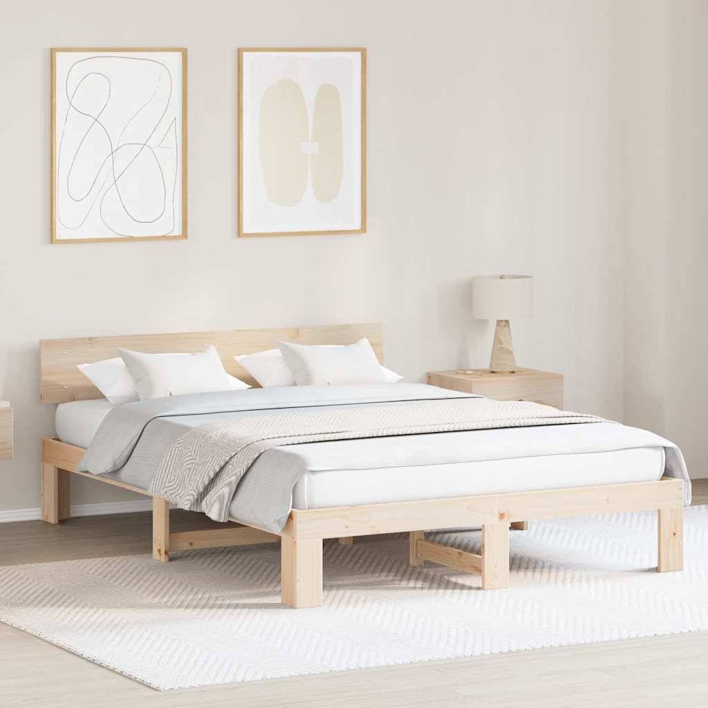 vidaXL Bettrahmen mit Kopfteil Natur 140 x 200 cm Massives Kiefernholz