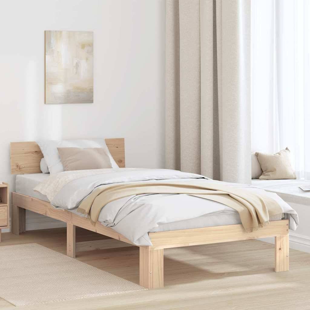 vidaXL Bettrahmen mit Kopfteil Natur 75 x 190 cm Massives Kiefernholz