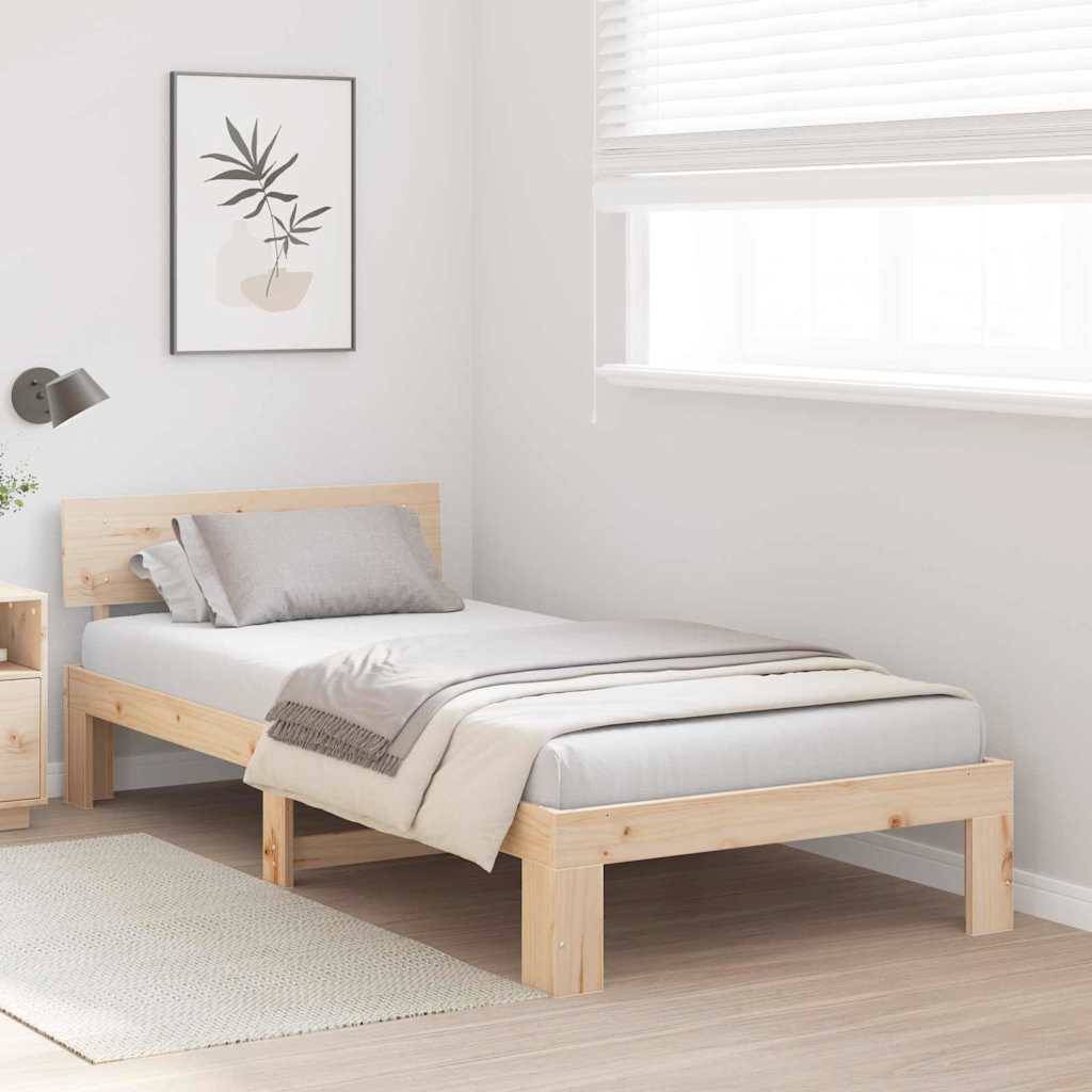 vidaXL Bettrahmen mit Kopfteil Natur 75 x 190 cm Massives Kiefernholz