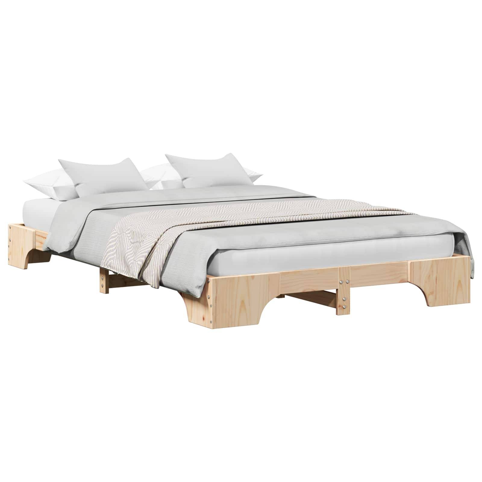 vidaXL Bettrahmen Natur 140 x 190 cm Massives Kiefernholz