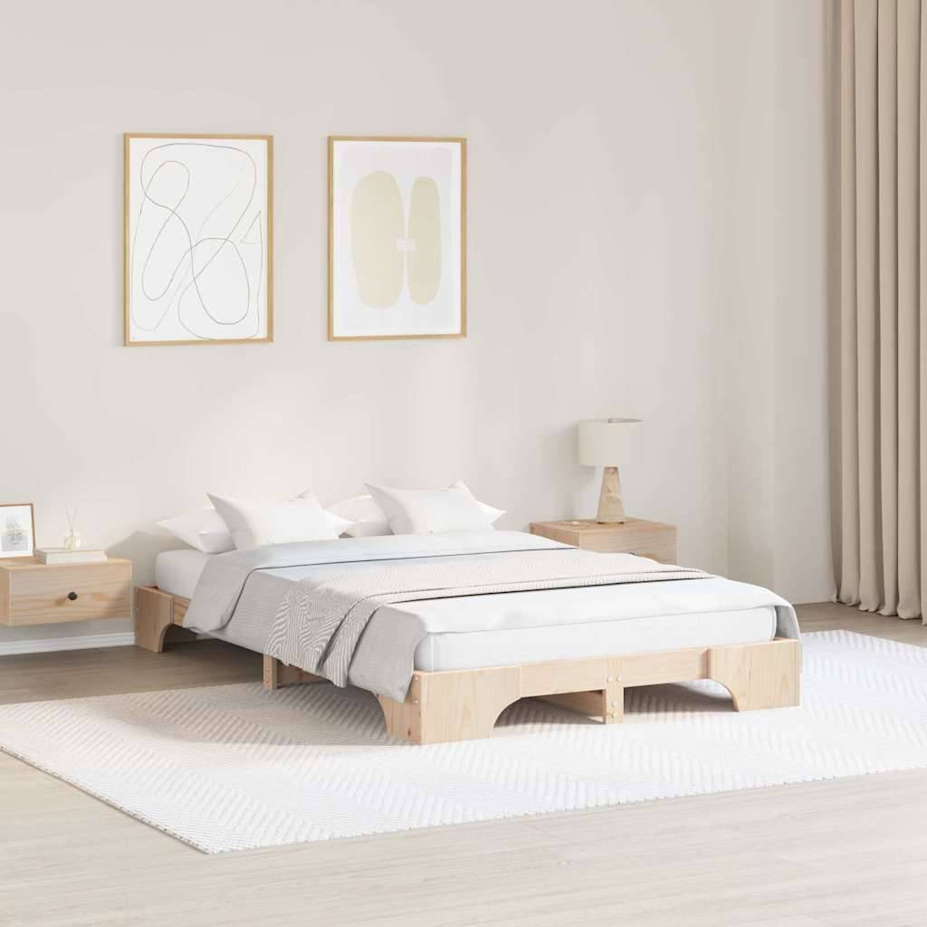 vidaXL Bettrahmen Natur 140 x 190 cm Massives Kiefernholz