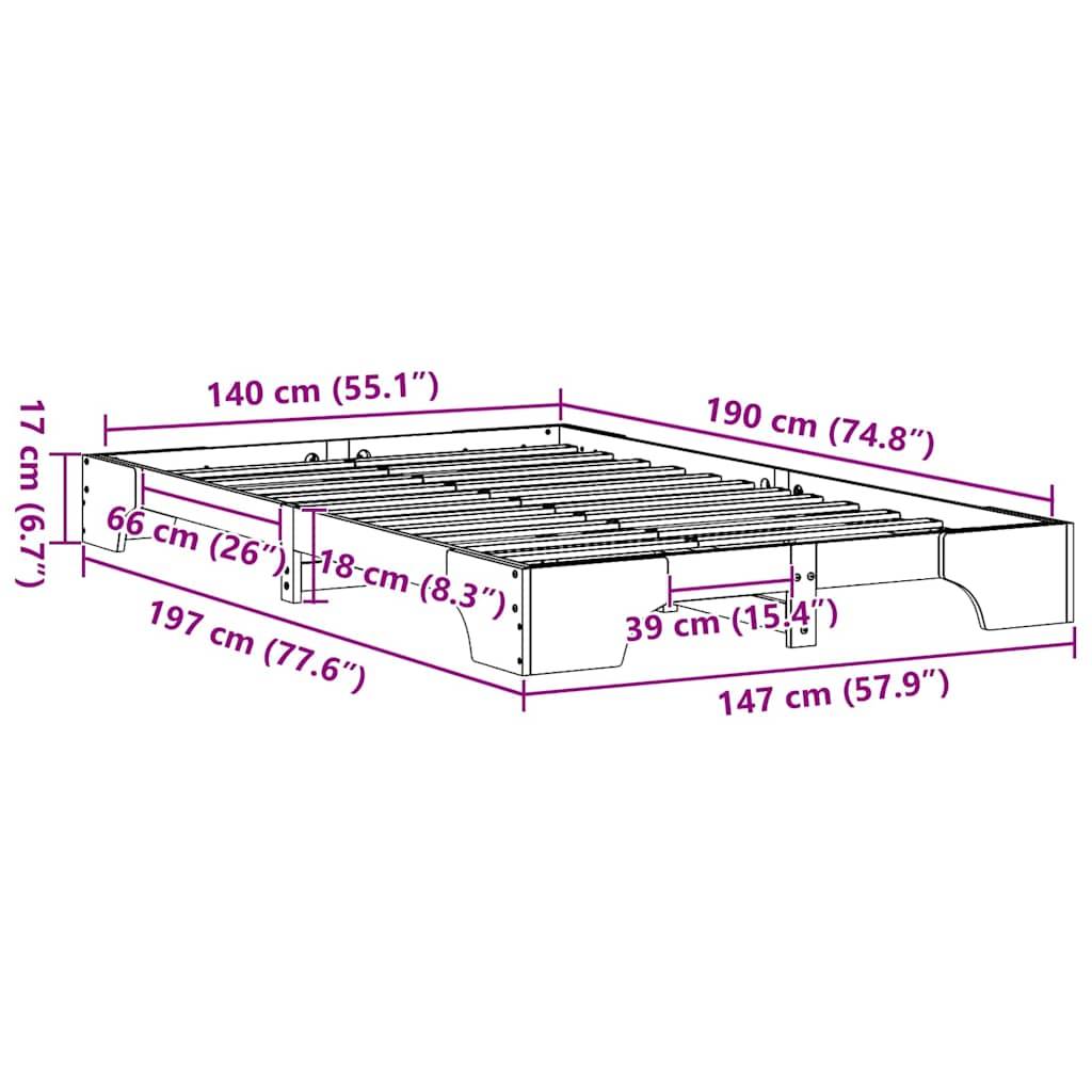 vidaXL Bettrahmen Natur 140 x 190 cm Massives Kiefernholz
