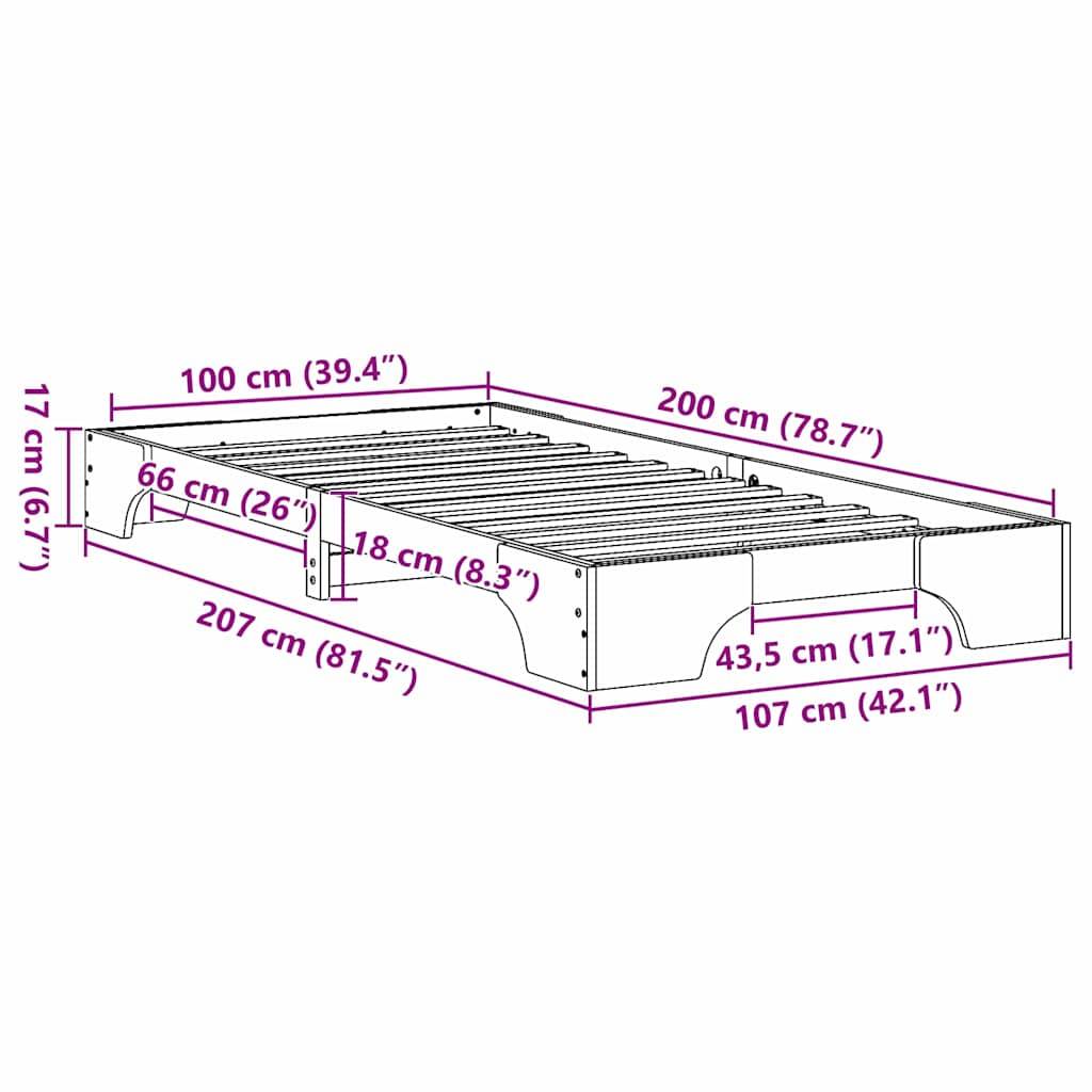 vidaXL Bettrahmen Wachsbraun 100 x 200 cm Massives Kiefernholz