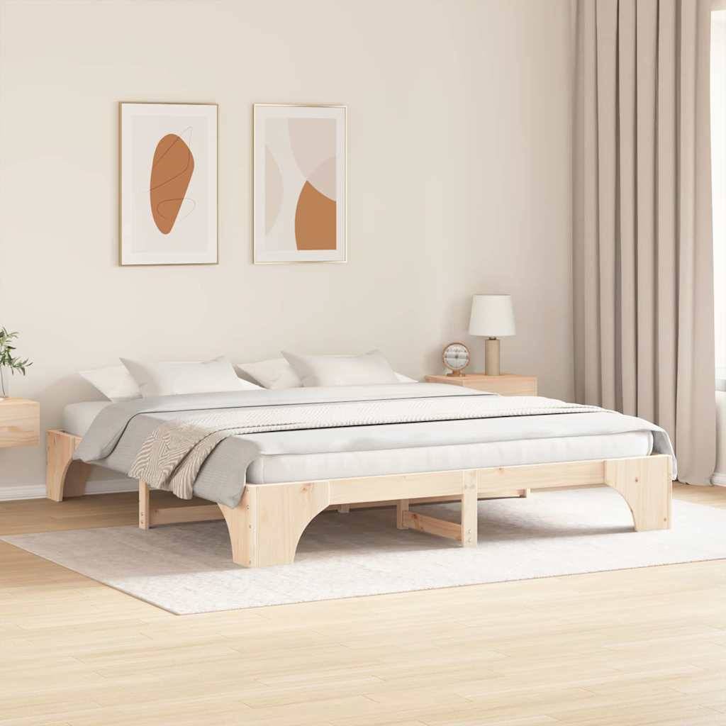 vidaXL Bettrahmen Natur 200 x 200 cm Massives Kiefernholz