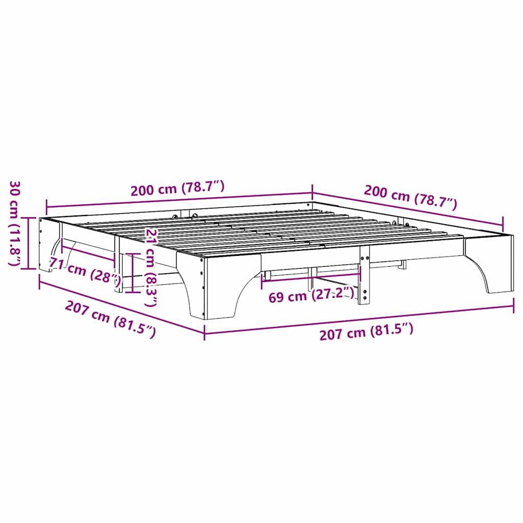 vidaXL Bettrahmen Wachsbraun 200 x 200 cm Massives Kiefernholz