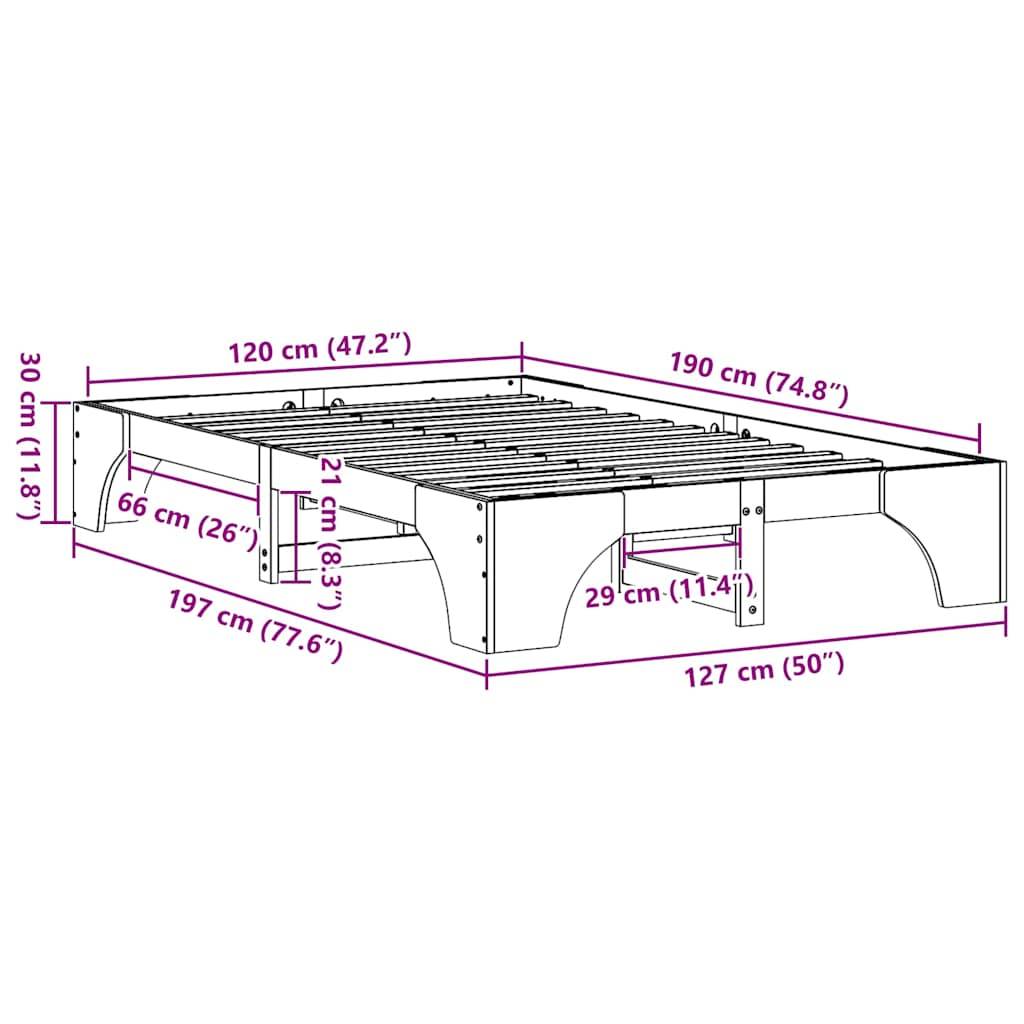 vidaXL Bettrahmen Wachsbraun 120 x 190 cm Massives Kiefernholz