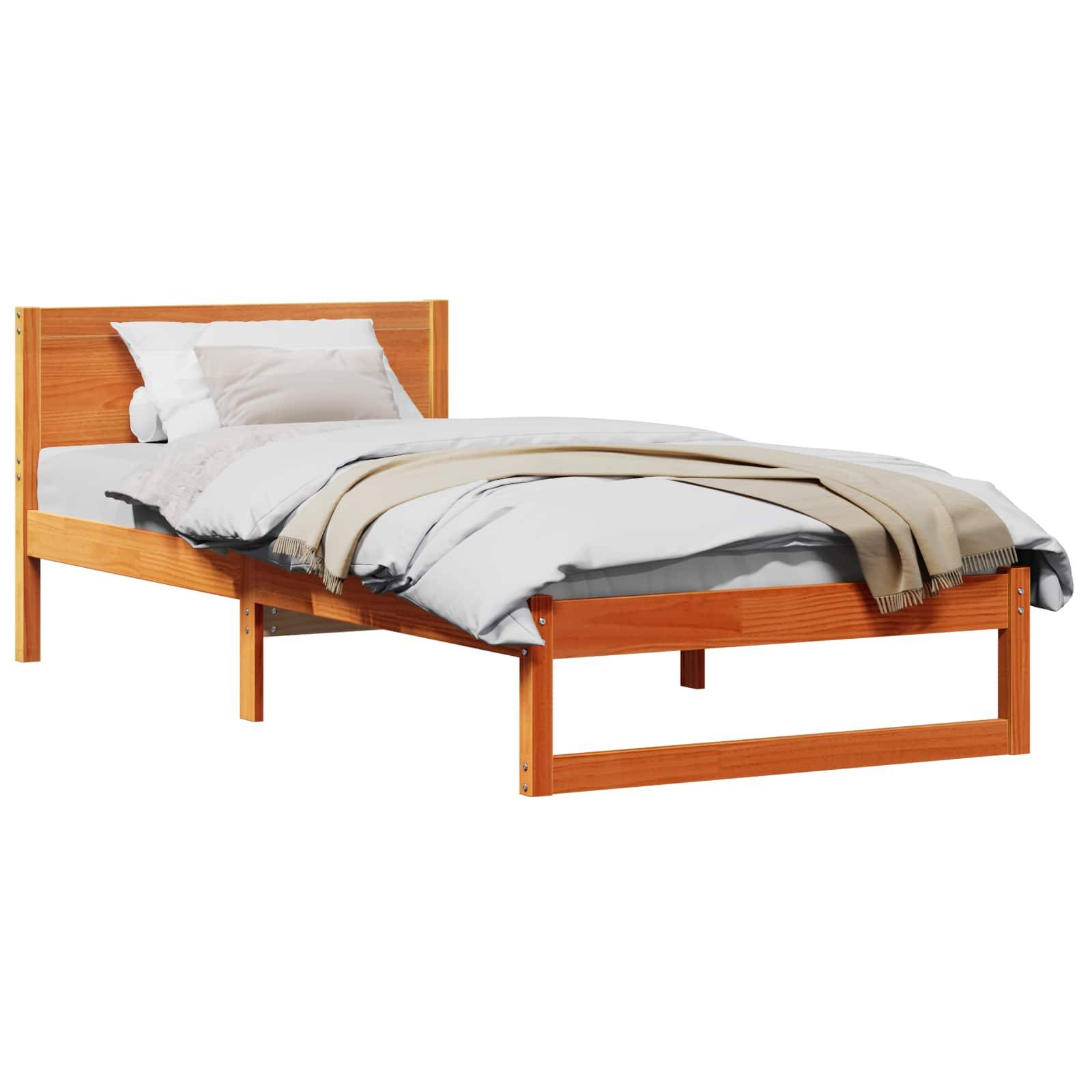 vidaXL Bettrahmen Wachsbraun 75 x 190 cm Massives Kiefernholz