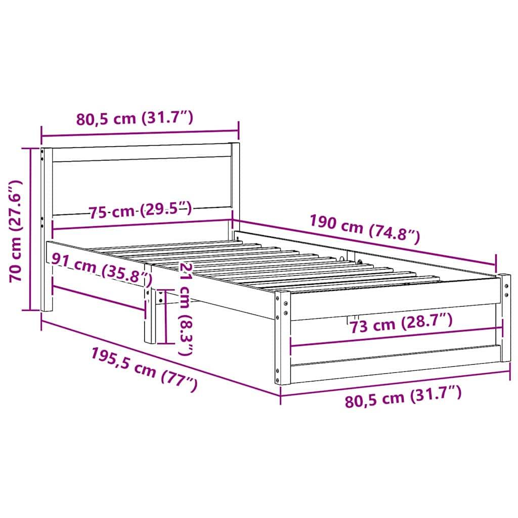 vidaXL Bettrahmen Wachsbraun 75 x 190 cm Massives Kiefernholz