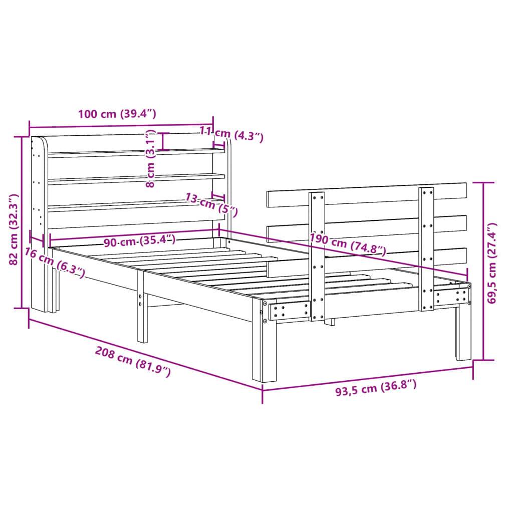 vidaXL Bettgestell mit Kopfteil ohne Matratze 90x190 cm
