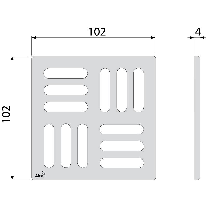 AlcaDrain Design Rost 102×102 mm Edelstahl-Glanz für Bodenablauf