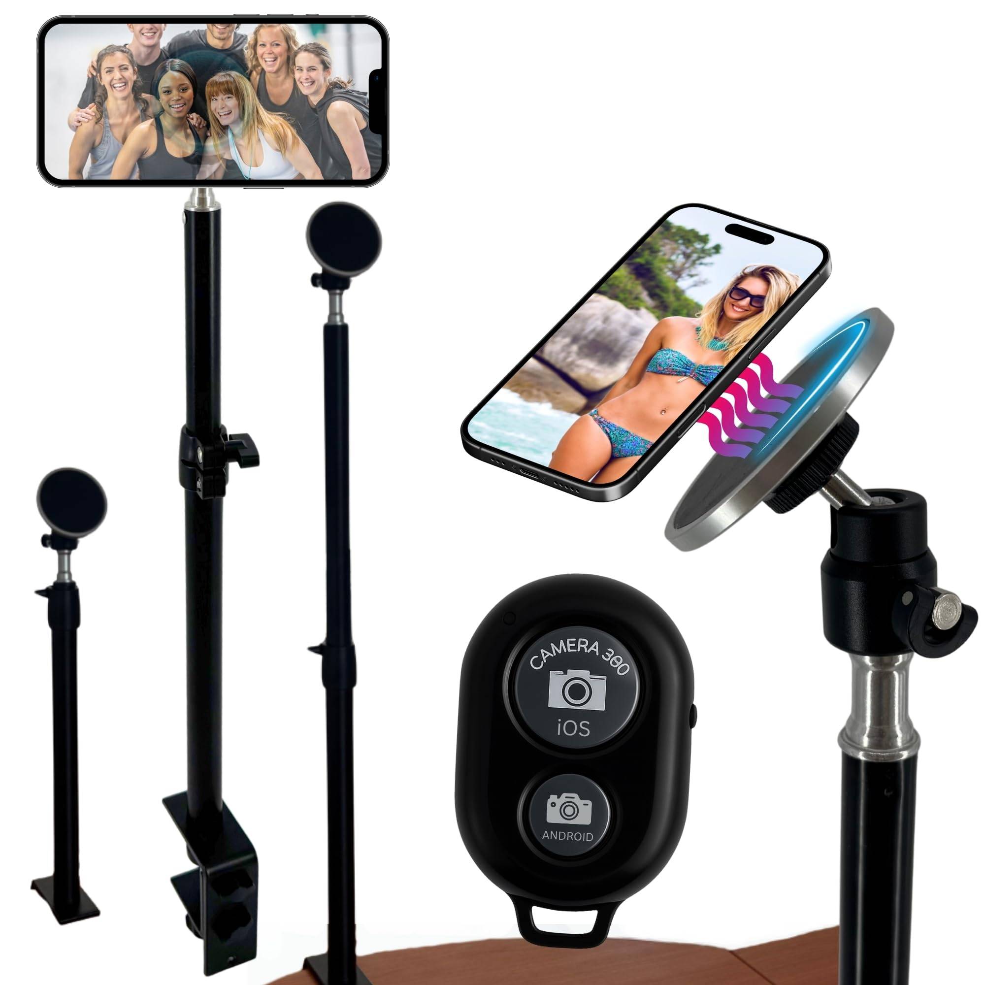 Tischklemme Klemmhalterung für Apple Magsafe iPhone Handy Halterung mit Fernbedienung Bluetooth Auslöser I Tisch Tischplatte Klemme I Klemmstativ ma