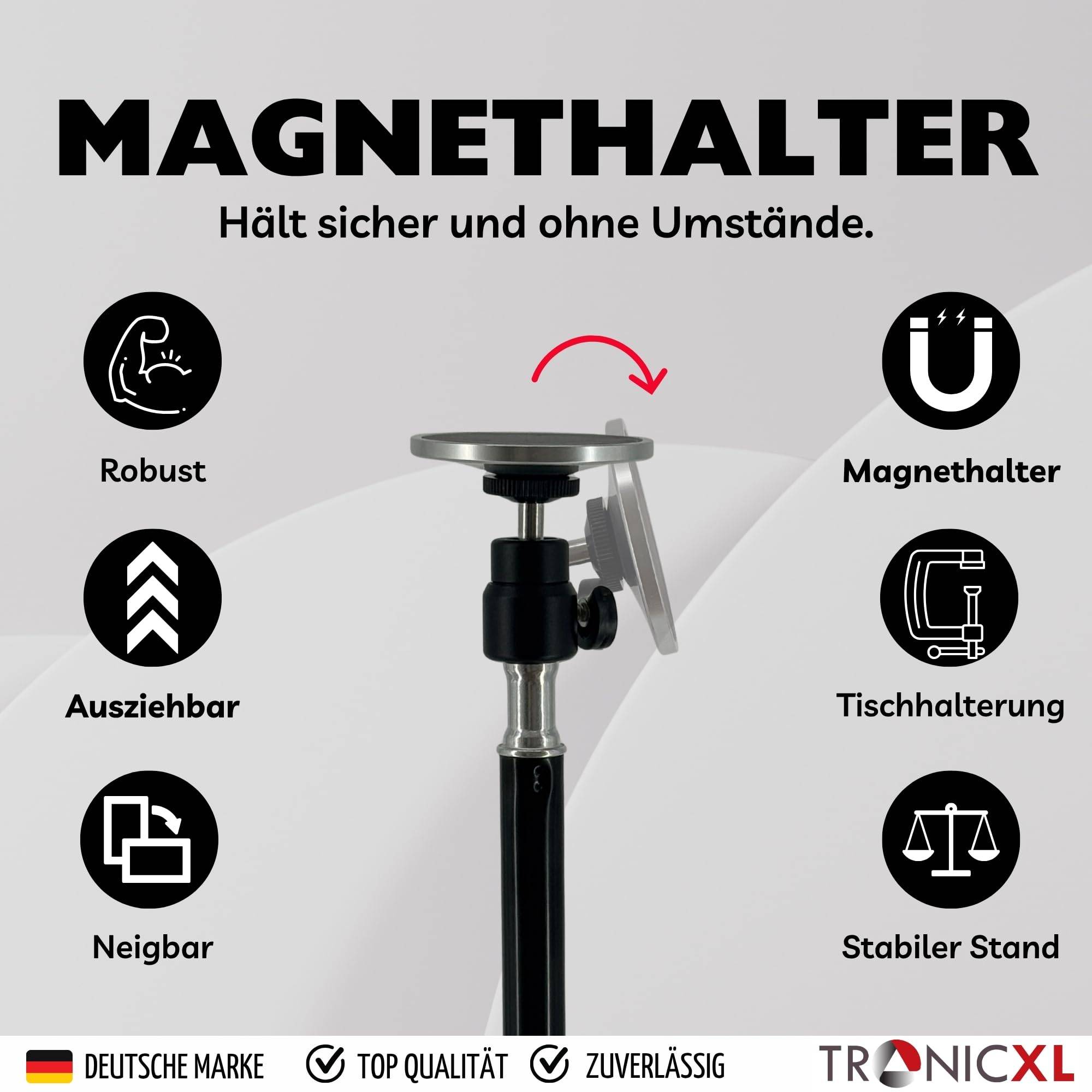 Tischklemme Klemmhalterung für Apple Magsafe iPhone Handy Halterung mit Fernbedienung Bluetooth Auslöser I Tisch Tischplatte Klemme I Klemmstativ ma