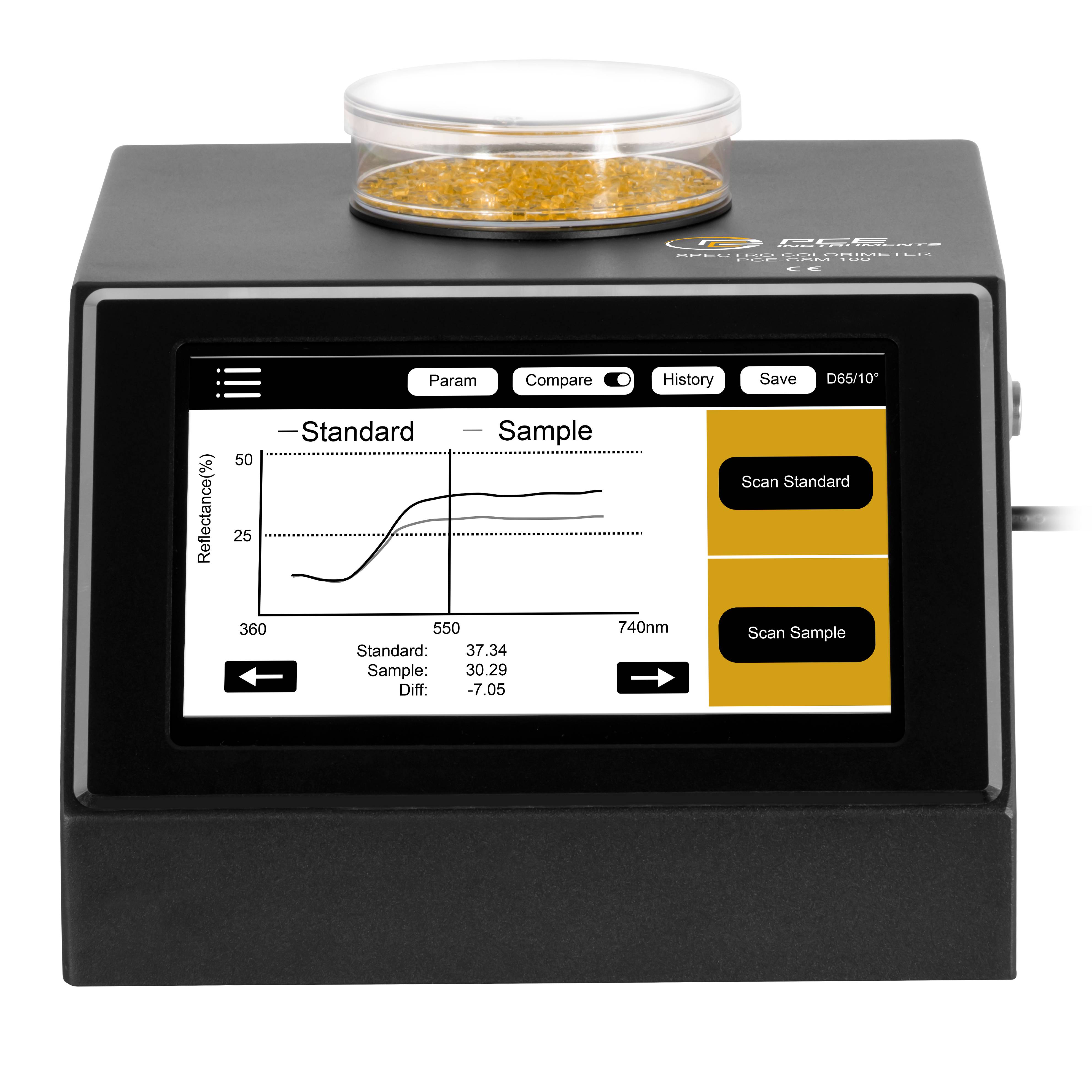 PCE Instruments PCE-CSM 100 Farbmessgerät D/8° Messgeometrie mit SCI |12 Farbräume – CIE Lab, Luv, LCh, Yxy und weitere
