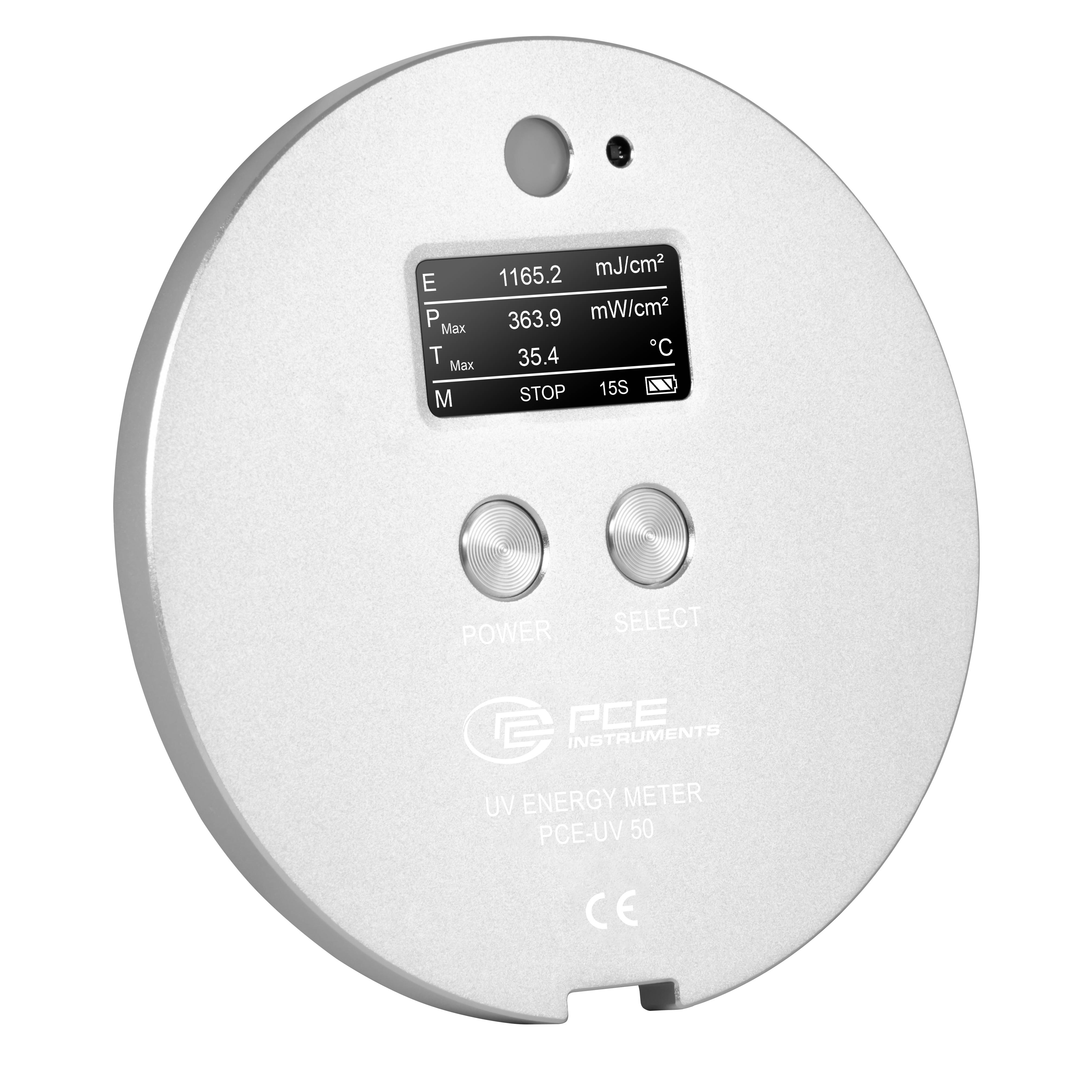 PCE Instruments UV-Messgerät PCE-UV50 mit integriertem Sensor |0 ... 40000 mW/cm² |0 ... 999999 mJ/cm² |-55 ... +125 °C