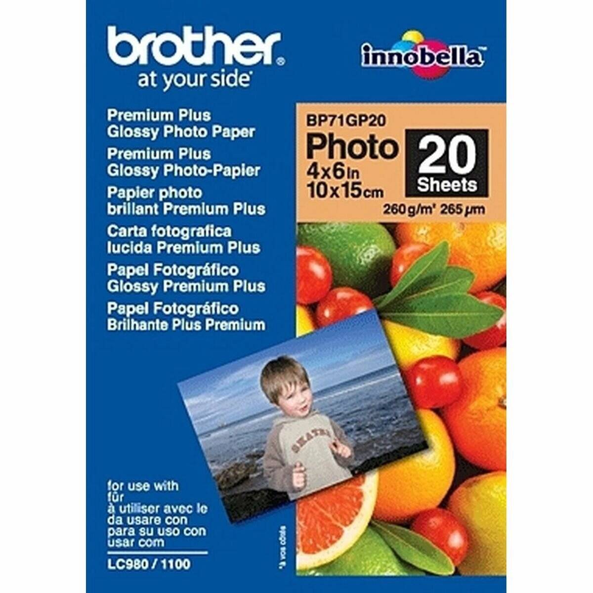 brother Fotopapier BP71GP20 DIN A6 glänzend 260 g/qm 20 Blatt