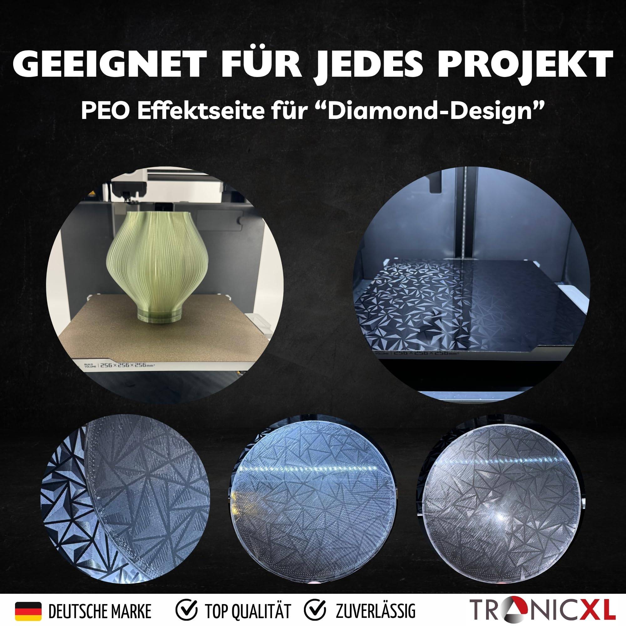 5 Stück für Bambulab Druckplatte Doppelseitig Texturiert PEI + Glattes PEO 257x257mm I Magnetisch Spring Steel Druckbett für Bambu Lab Effekt Diamo