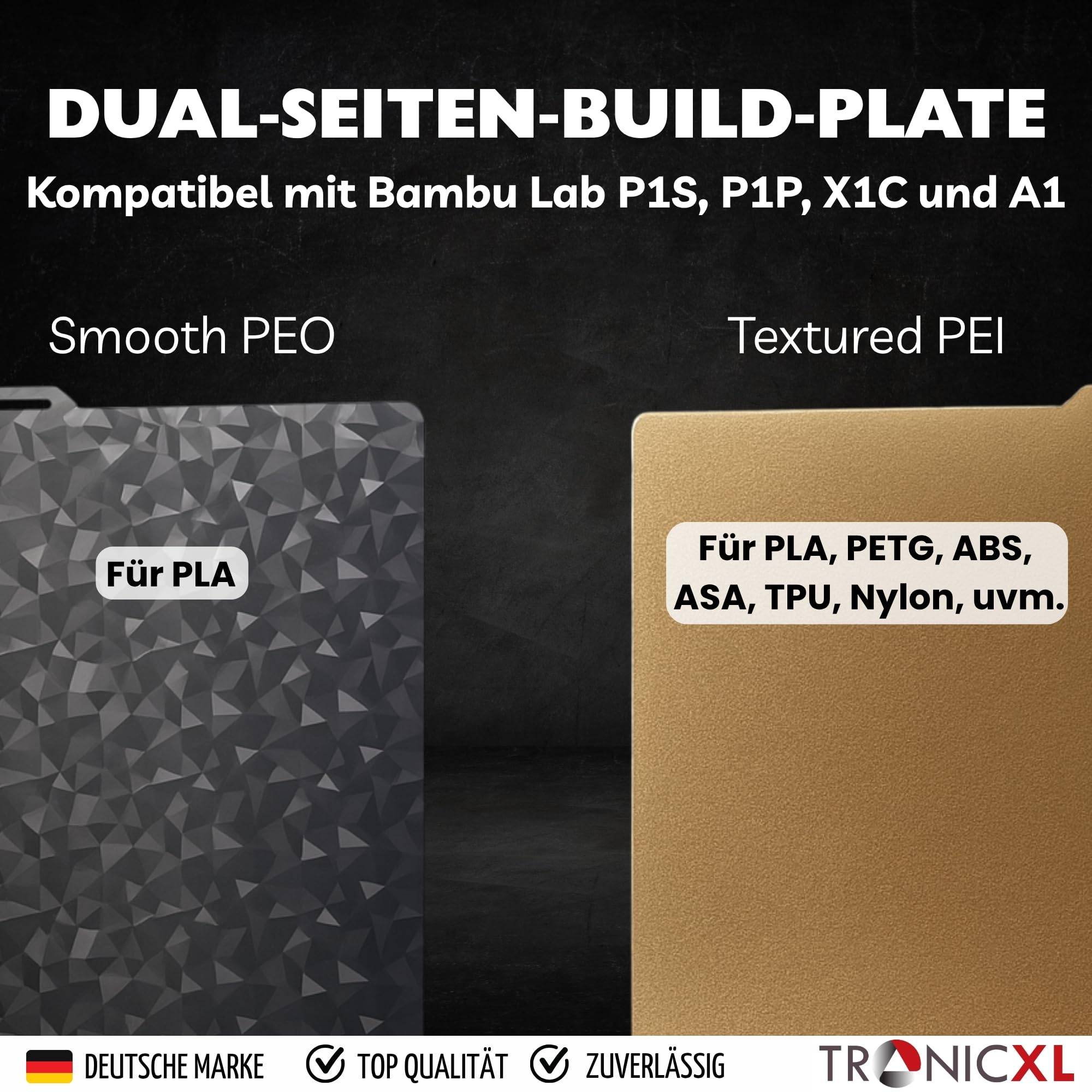 2 Stück für Bambulab Druckplatte Doppelseitig Texturiert PEI + Glattes PEO 257x257mm I Magnetisch Spring Steel Druckbett für Bambu Lab Effekt Diamo