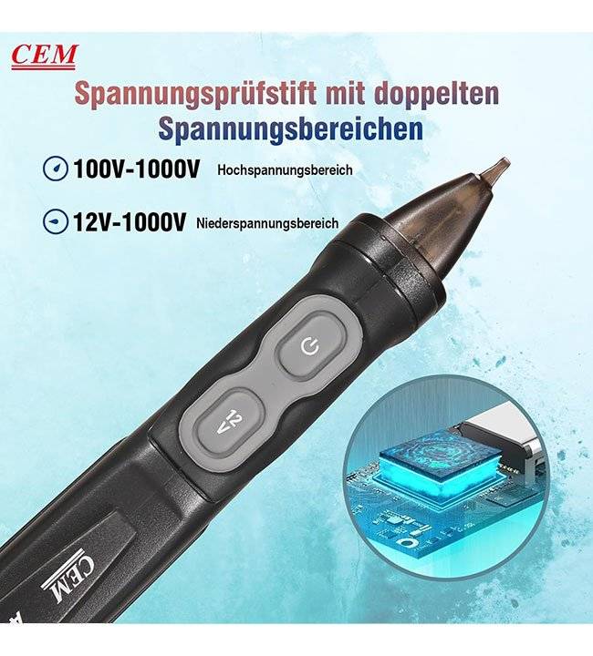 CEM AC-15 VoltAlert Berührungsloser Spannungsprüfer, AC 12–1000 V or 100-1000V, Akustischer Signalton, 2 Jahre Garantie CAT IV-Sicherheit mit ATE