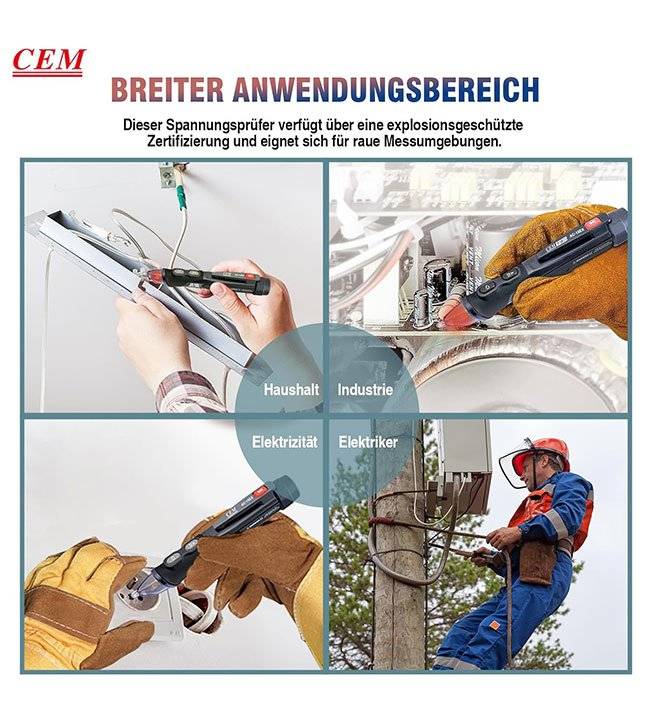CEM AC-15 VoltAlert Berührungsloser Spannungsprüfer, AC 12–1000 V or 100-1000V, Akustischer Signalton, 2 Jahre Garantie CAT IV-Sicherheit mit ATE