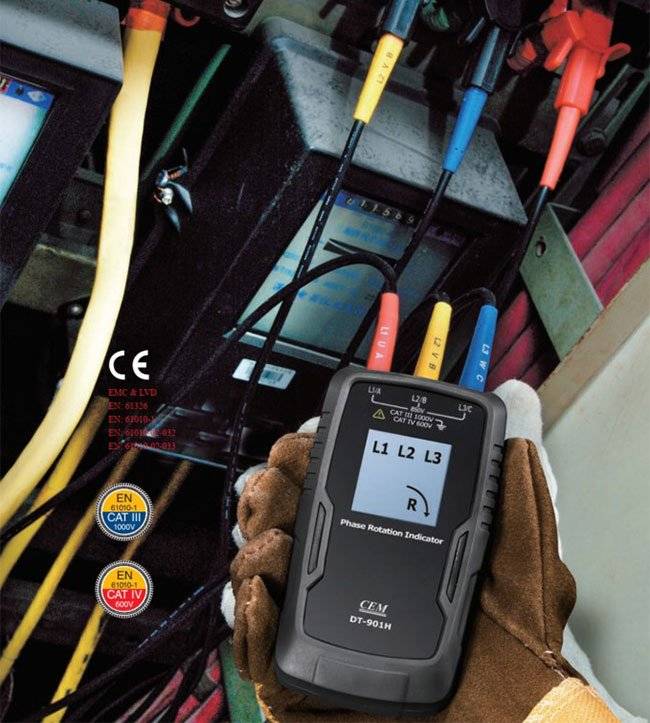 CEM DT-901H 3 Phase -Rotationstester / Phasenrotationsmessgerät, Schnelle Messung für Elektrizitätstests, AC 40~700 V Sicherheitskategorie CAT III