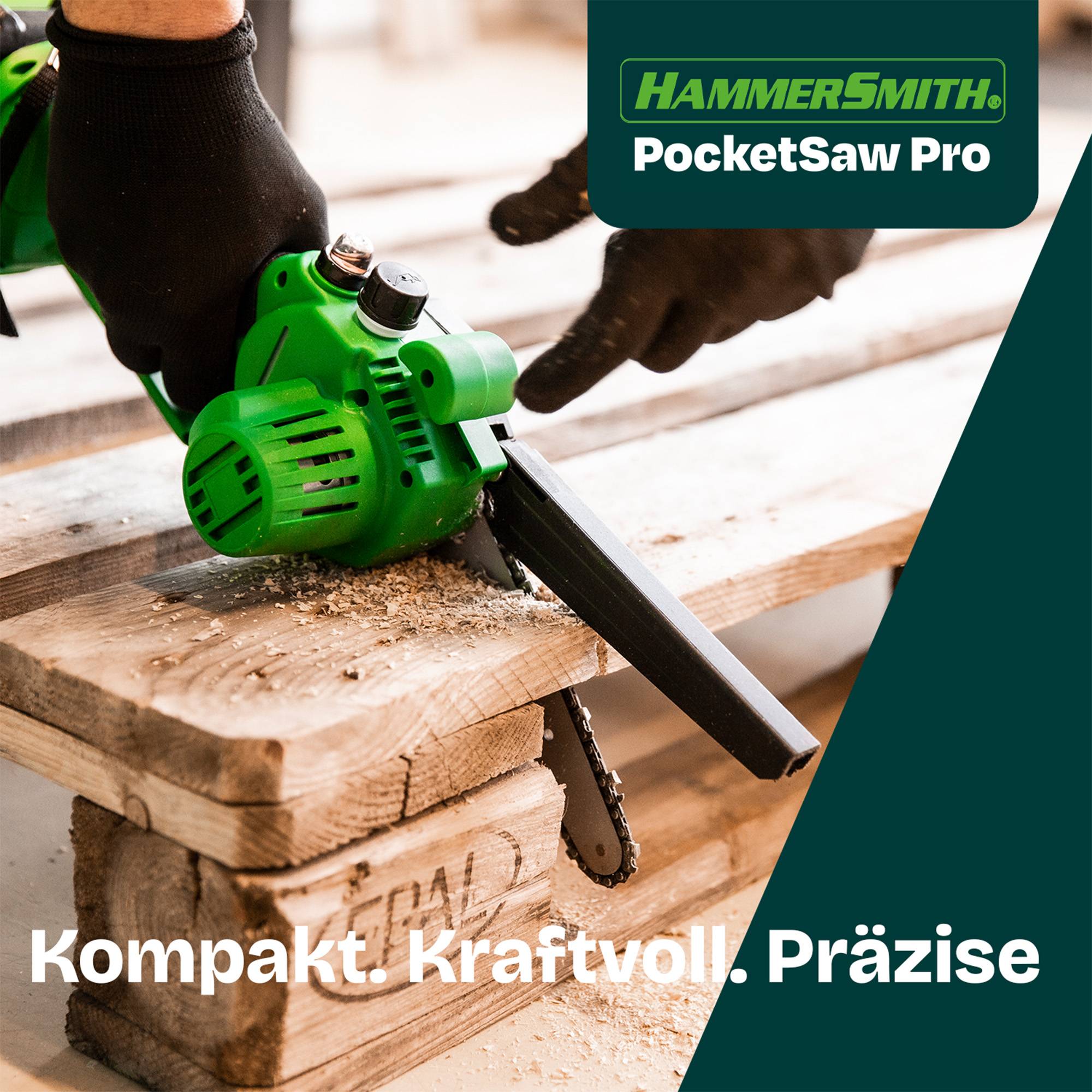 Hammersmith PocketSaw Pro inkl. Teleskopstiel - Das Original aus dem TV - Akku-Mini-Kettensäge - Handkettensäge - wechselbare Sägekette