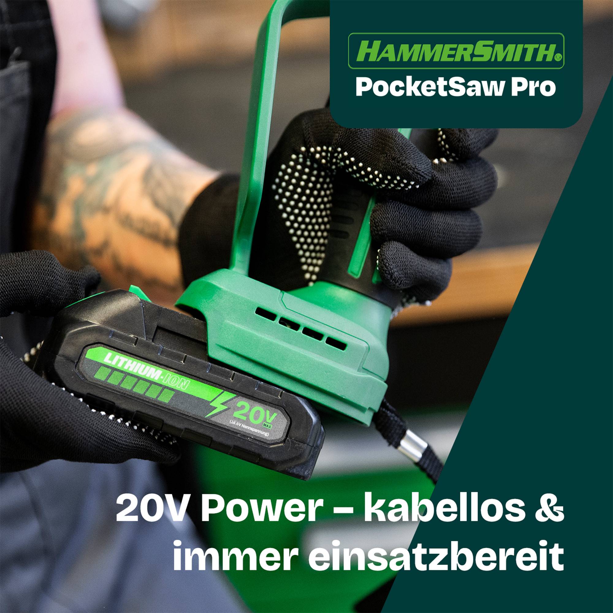 Hammersmith PocketSaw Pro inkl. Teleskopstiel - Das Original aus dem TV - Akku-Mini-Kettensäge - Handkettensäge - wechselbare Sägekette