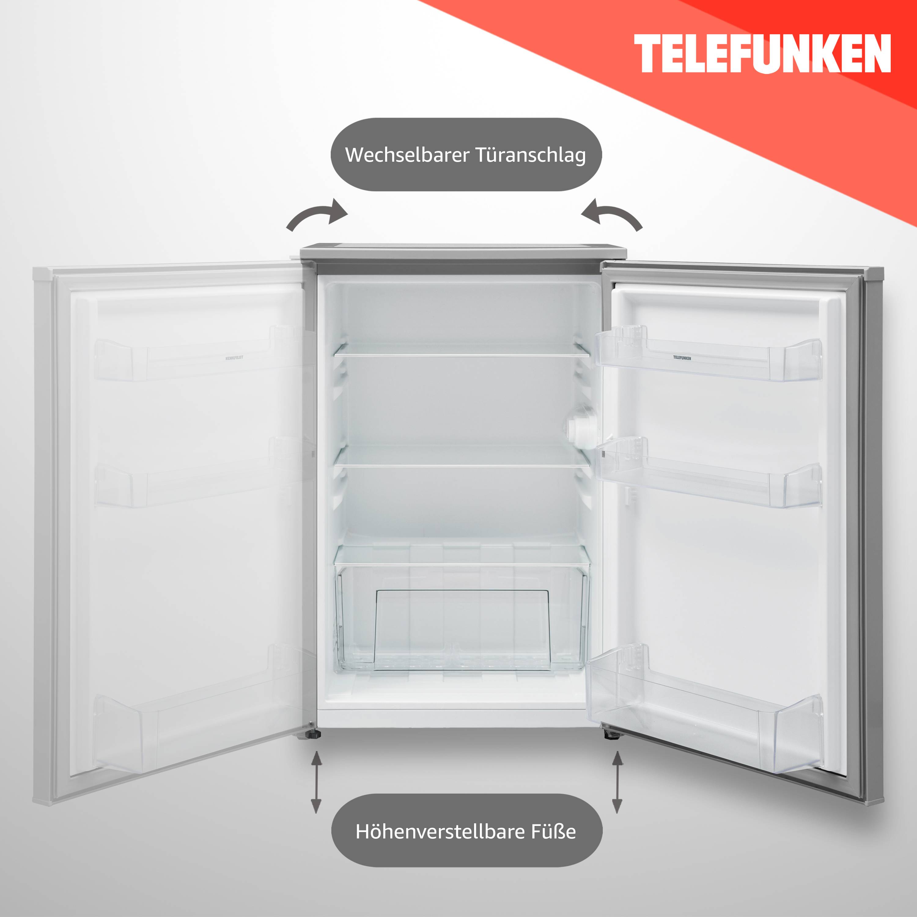 Telefunken Kühlschrank ohne Gefrierfach freistehend | 135 Liter | Kühlschrank klein mit Gemüsefach | C-135-100-S silber