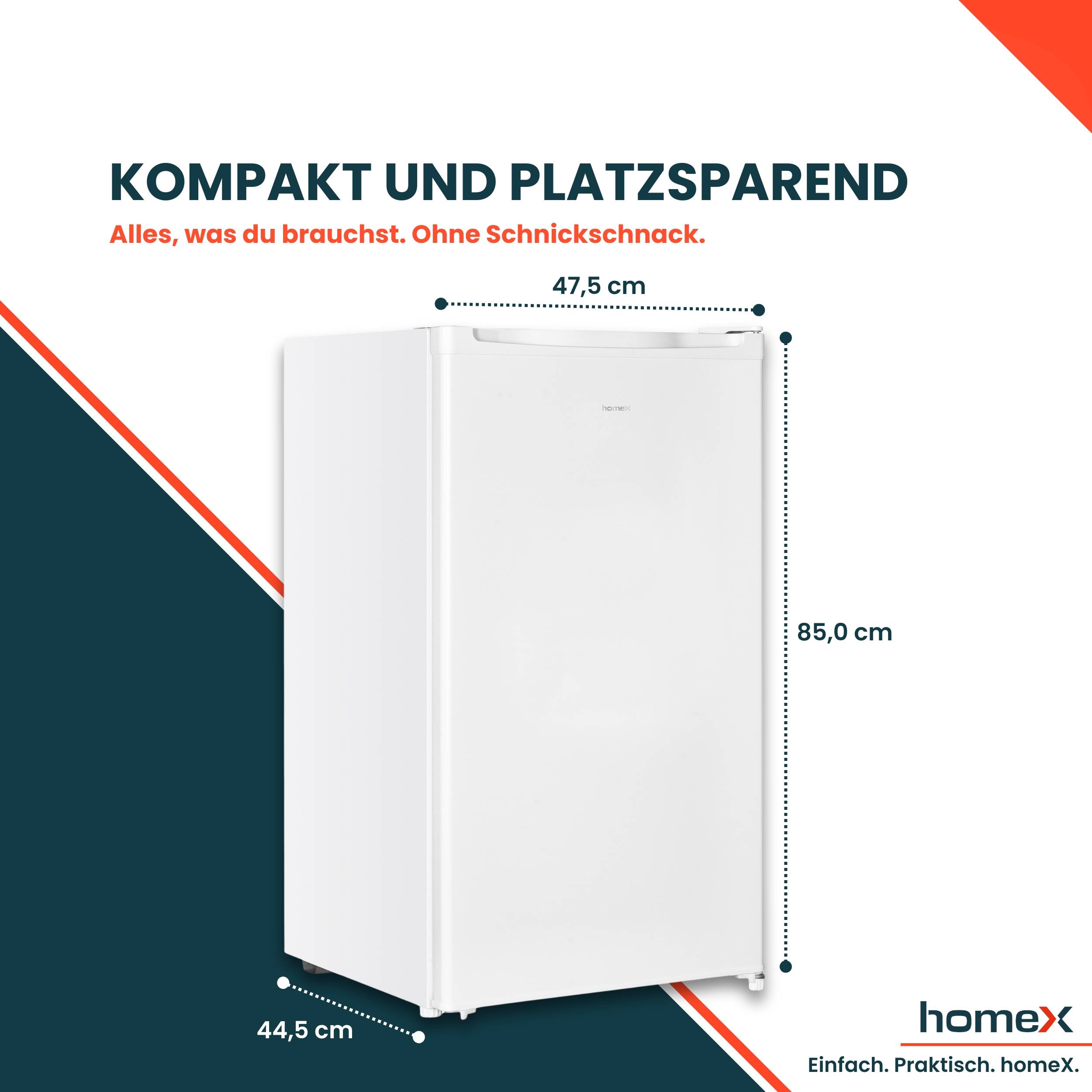 homeX CS0881-W Kühlschrank ohne Gefrierfach, Vollraumkühlschrank klein - 90L Nutzinhalt, freistehend und kompakt, weiß