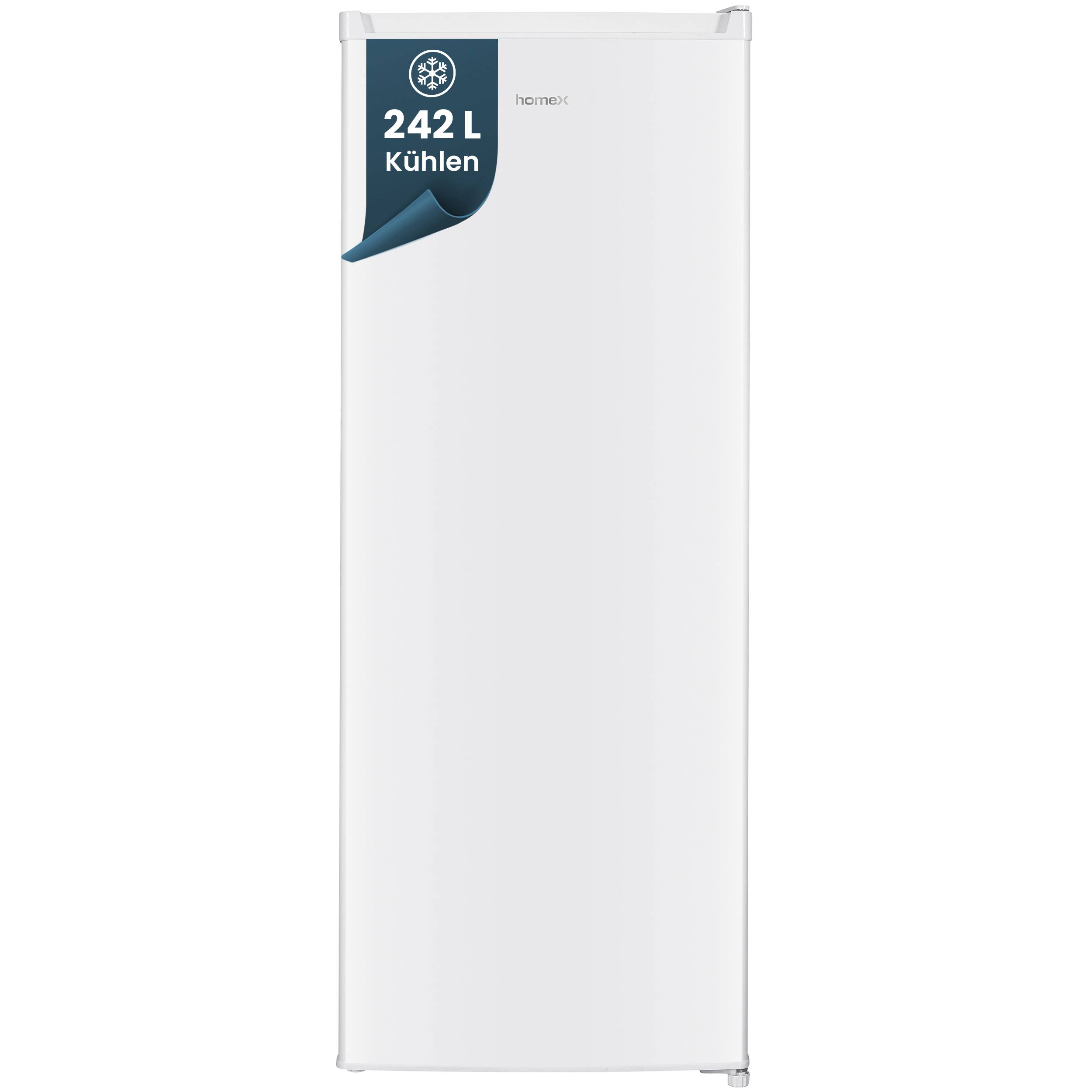 homeX CS2422E-W Kühlschrank ohne Gefrierfach groß, freistehender Vollraumkühlschrank - 242 Liter, 143 cm hoch, weiß