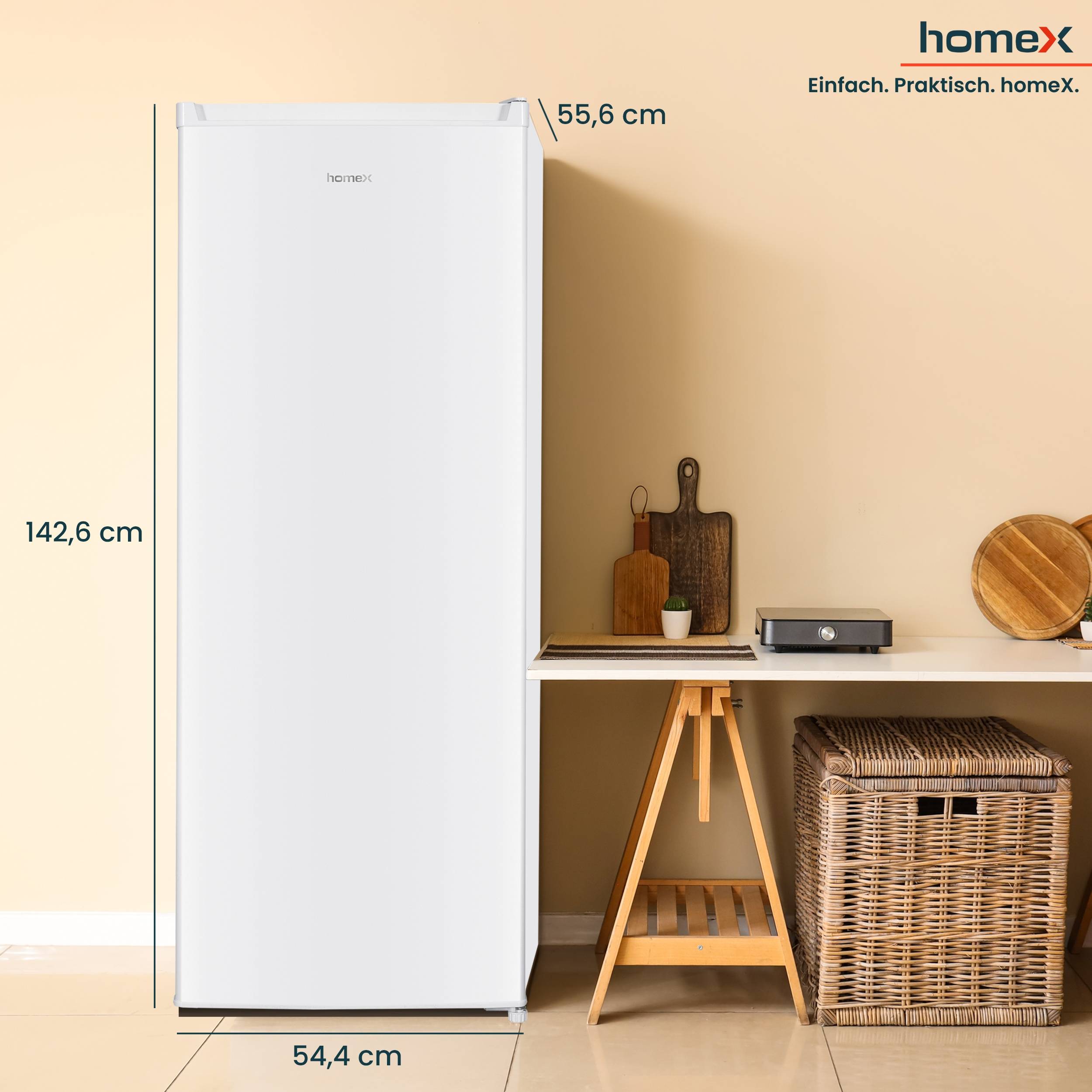 homeX Kühlschrank ohne Gefrierfach groß, freistehender Vollraumkühlschrank - 242 Liter, leise, weiß, CS2421E-W