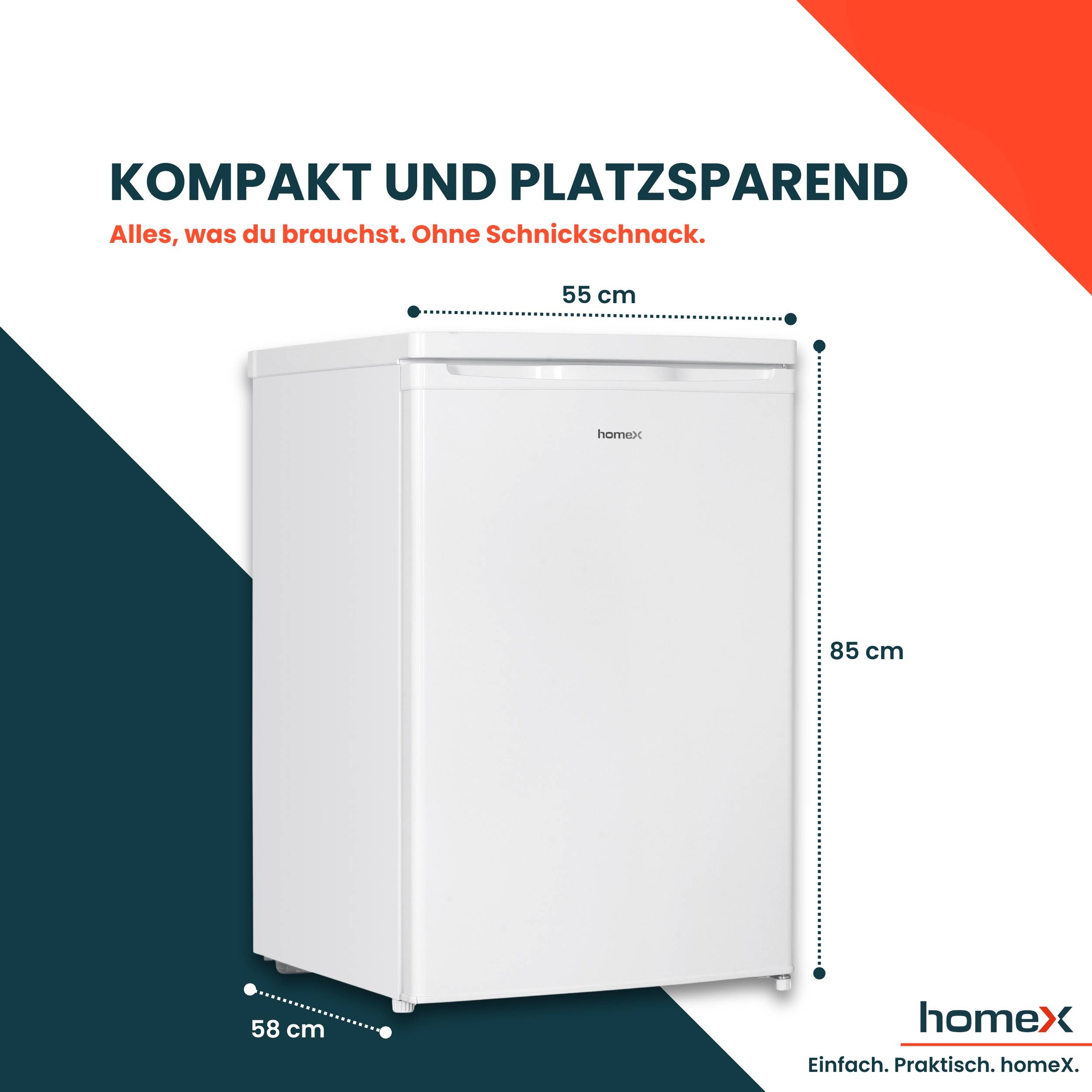 homeX Kühlschrank mit Gefrierfach klein, Mini Kühl-Gefrierkombination - 109 Liter, freistehend, weiß, CS1091E-W