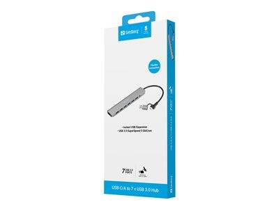 SANDBERG USB-C/A to 7 x USB 3.0 Hub Peripheriegeräte & Zubehör Kabel & Adapter USB Hubs