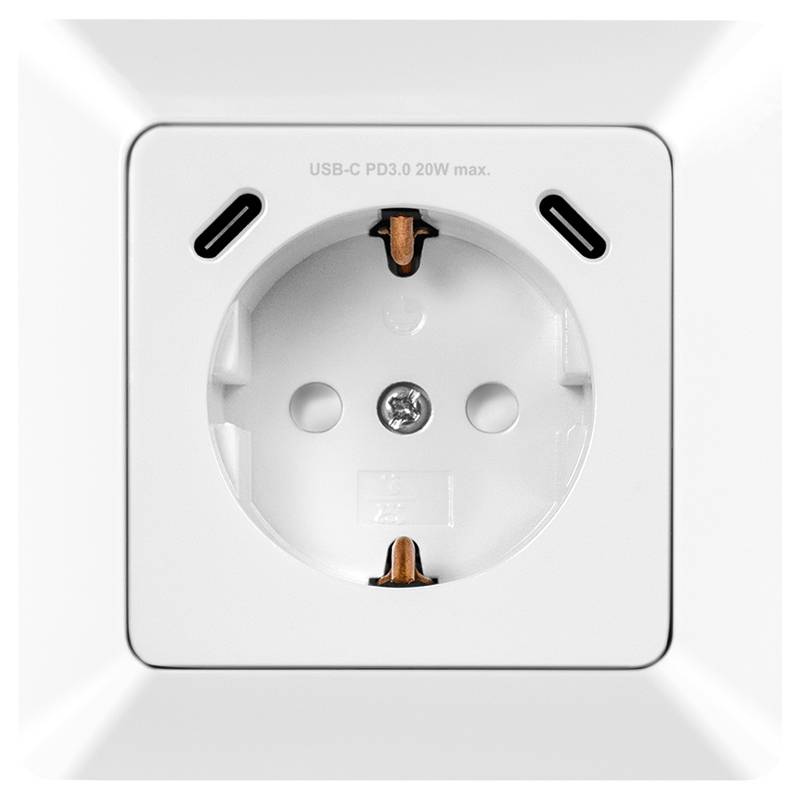 LogiLink Unterputz-Steckdose, 1x CEE 7/3, 2x USB-C, PD, weiß