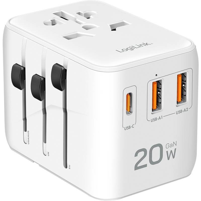LogiLink Universal-Reiseadapter (EU/AUS/US/UK), 20 Watt