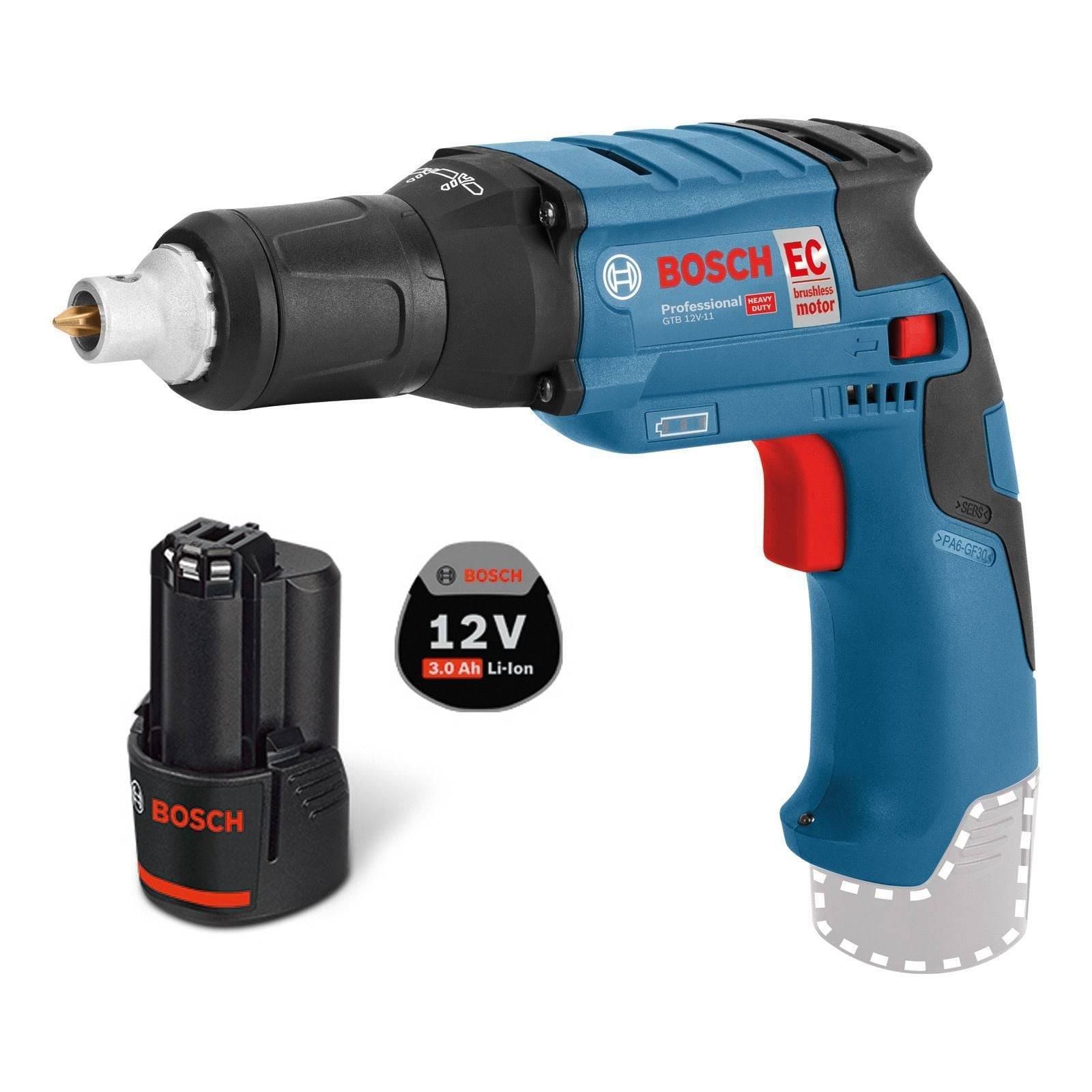 Bosch EC Professional 12V Akku-Schrauber mit bürstenlosem Motor und abnehmbarem Akku.