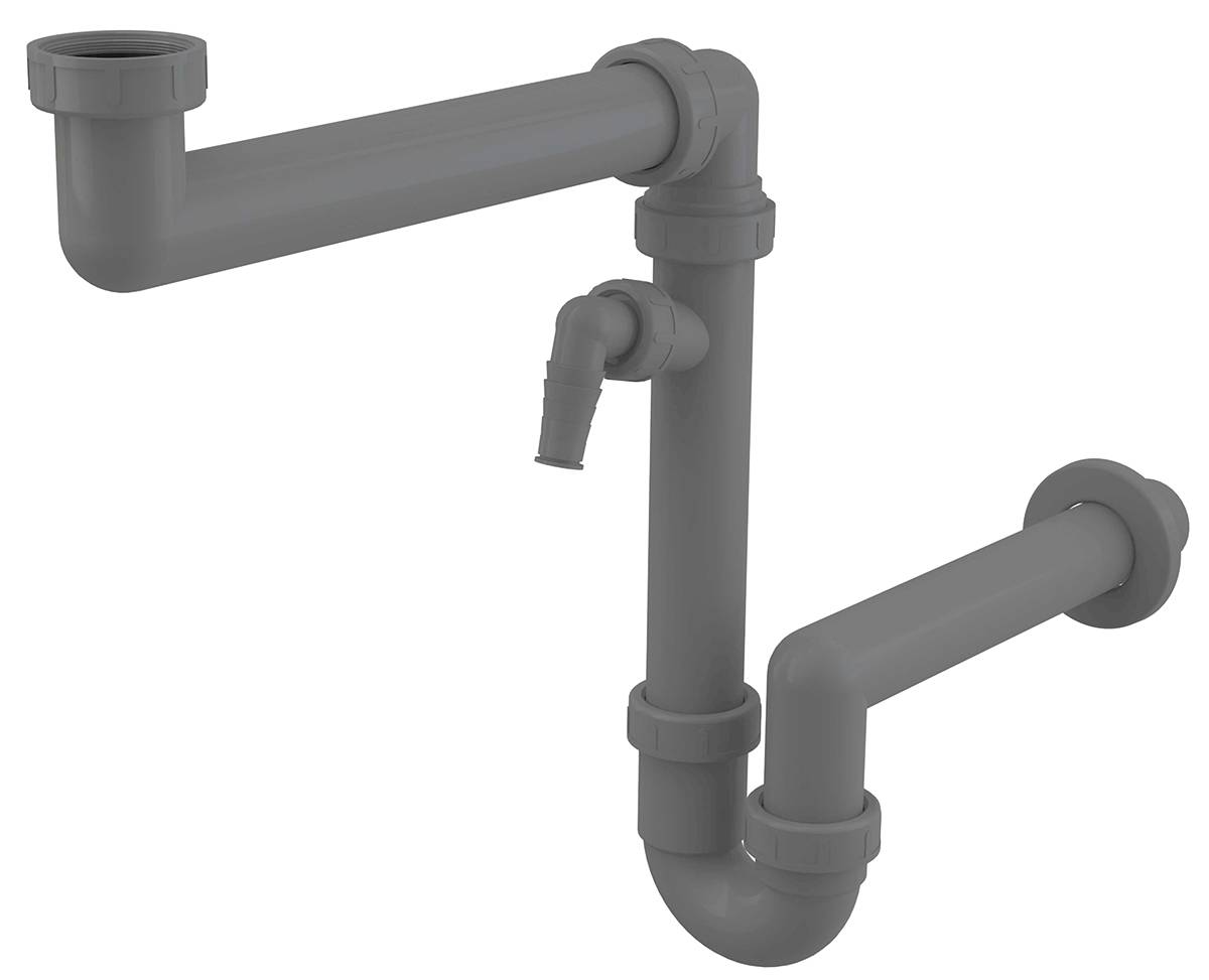 Alcadrain Raumsparsiphon für Spülbecken mit einem Geräteanschluss und einer Überwurfmutter 6/4" ECO