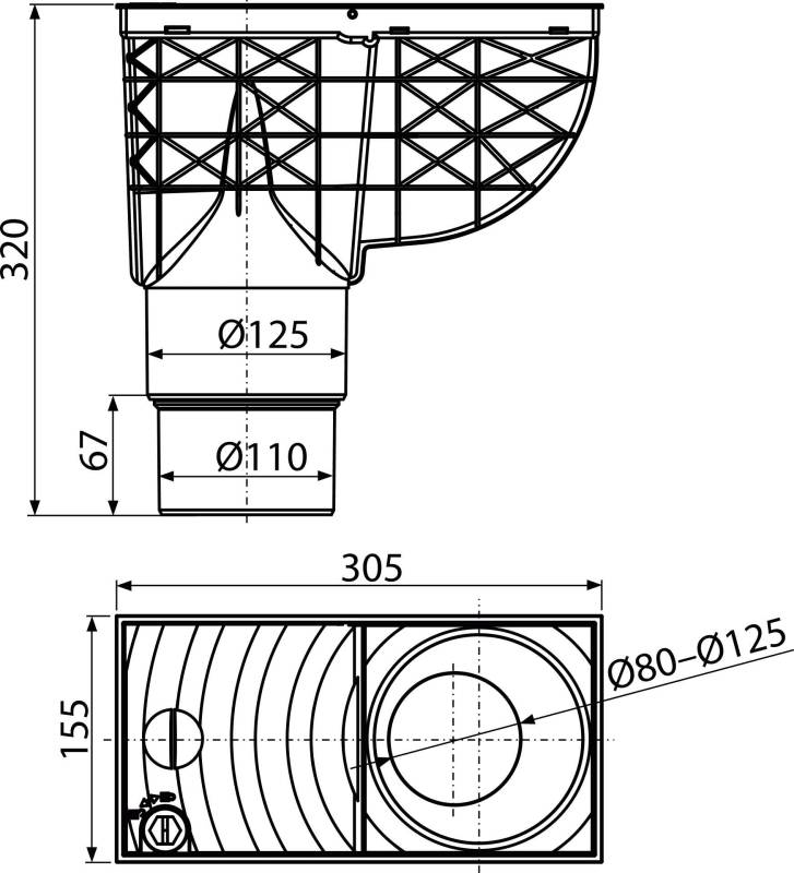 Alcadrain Universal-Regensinkkasten 300×155/125/110 mm Abgang senkrecht, Grau