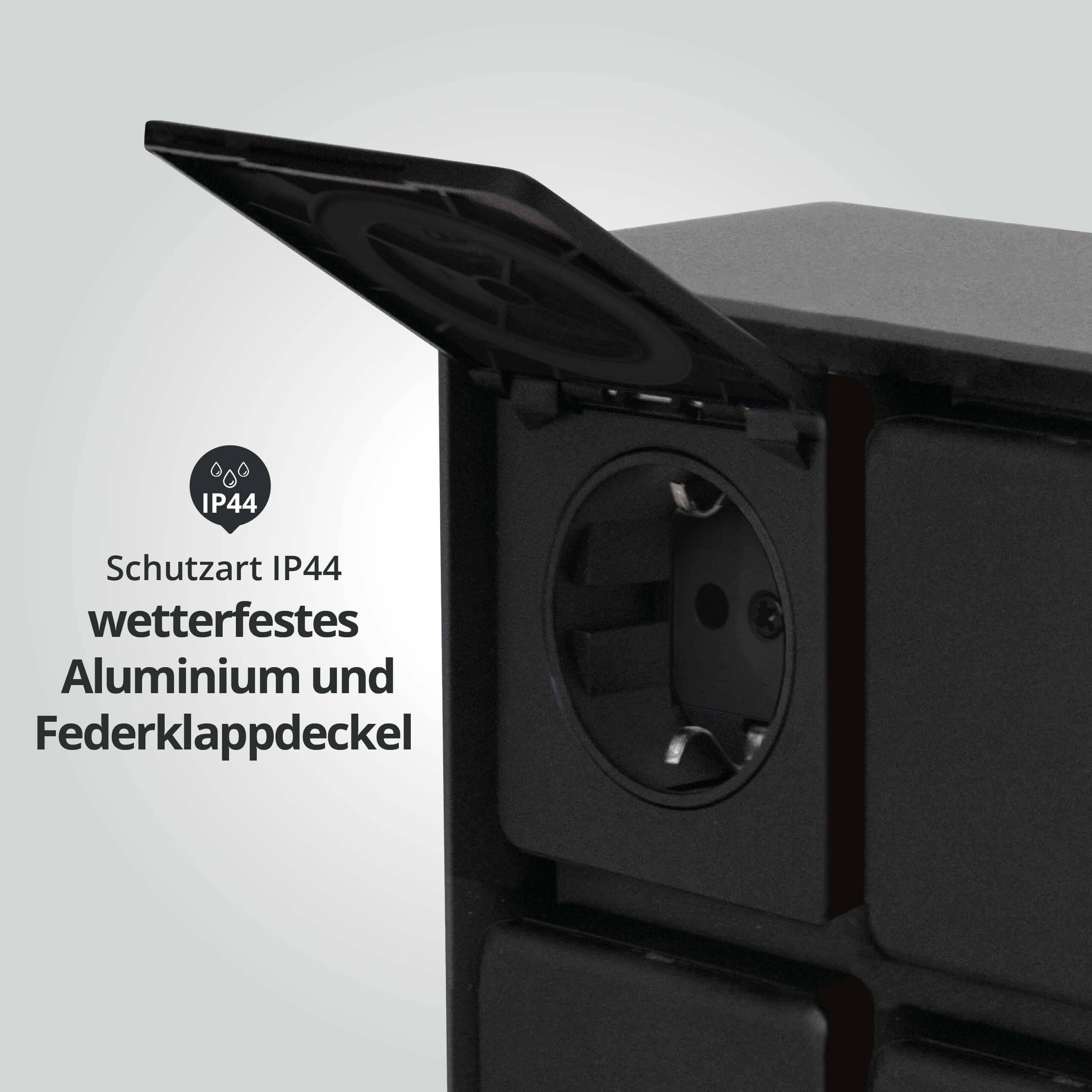 LED Universum Außensteckdose "ADAM 4" - anthrazit - schwarze Abdeckung - 4 Steckplätze