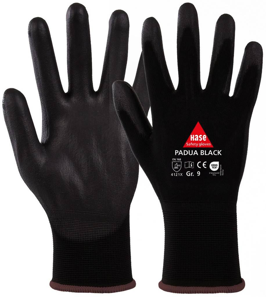 PADUA BLACK, Montagehandschuh aus Nylon/PUGr. 6-11, Kat. II, EN 388, OEKO-TEXPADUA BLACK, Montagehandschuh aus Nylon/PU, OEKO-TEX, Gr
