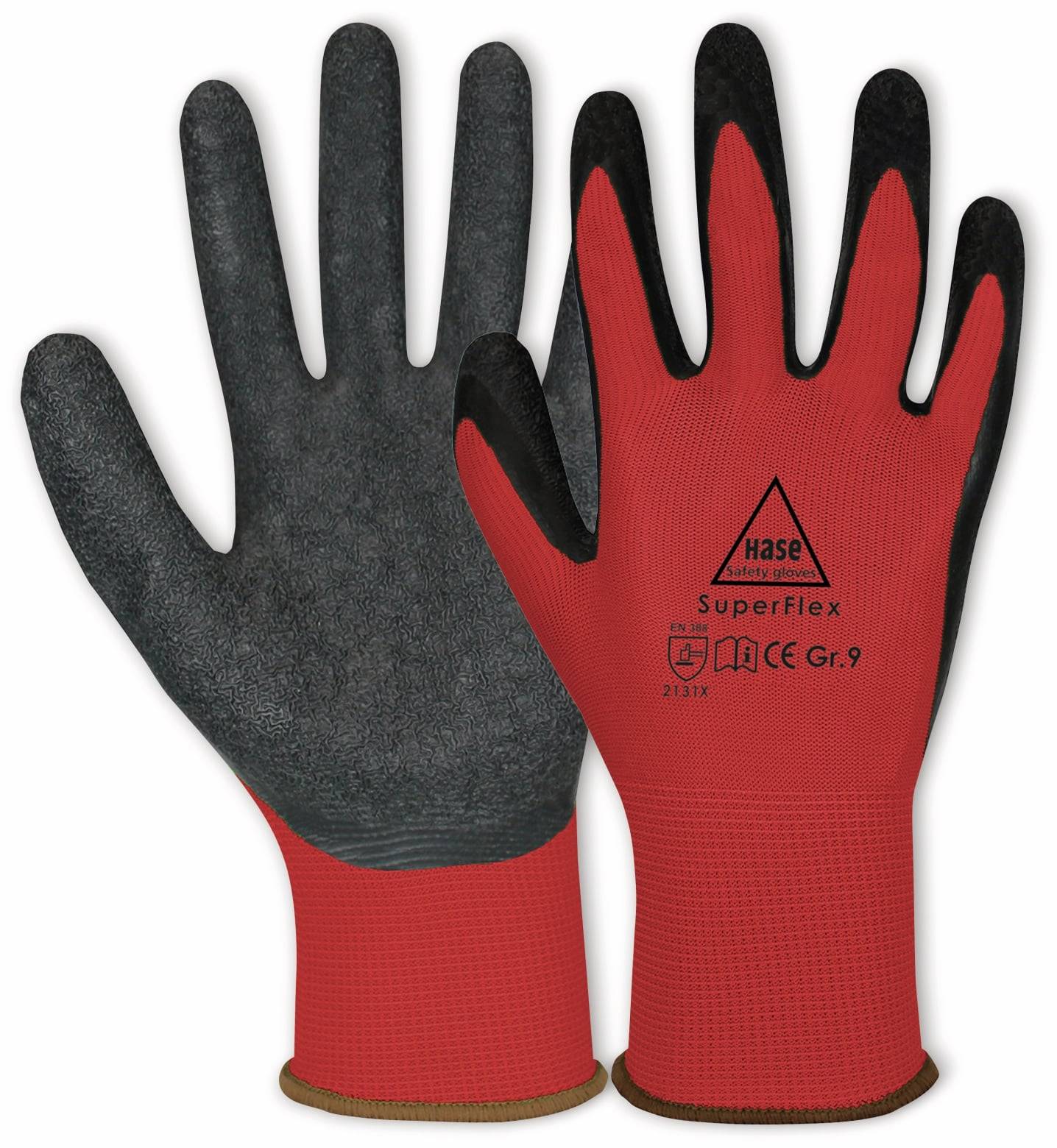 HASE SAFETY GLOVES Latex-Arbeitshandschuhe Superflex, EN 388, EN 420, Größe 8, rot/schwarz