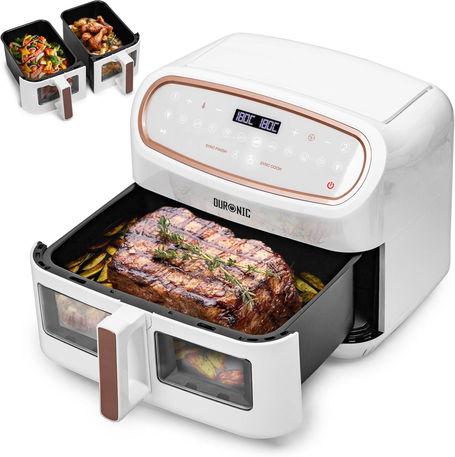 Duronic AF34 WE Heißluftfritteuse 10L Fritteuse Dual Zone Airfryer Sync Cook