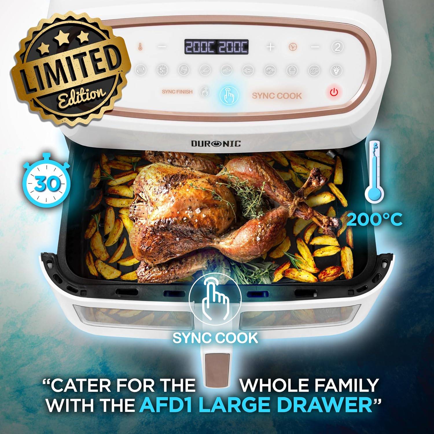 Duronic AF34 WE Heißluftfritteuse 10L Fritteuse Dual Zone Airfryer Sync Cook