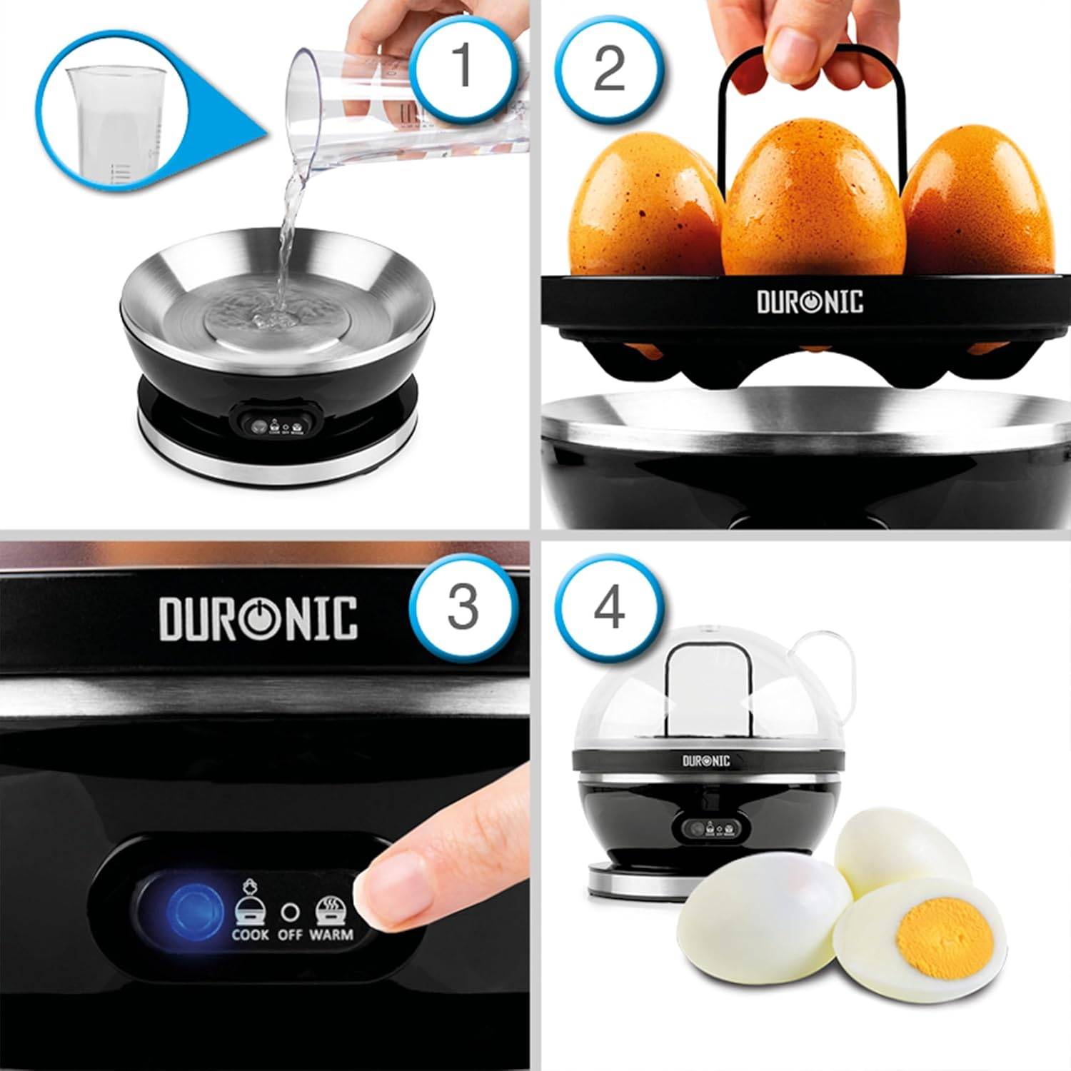 Duronic EB27 BK Eierkocher 7 Eier 400 Watt Frühstücksei Überhitzungsschutz
