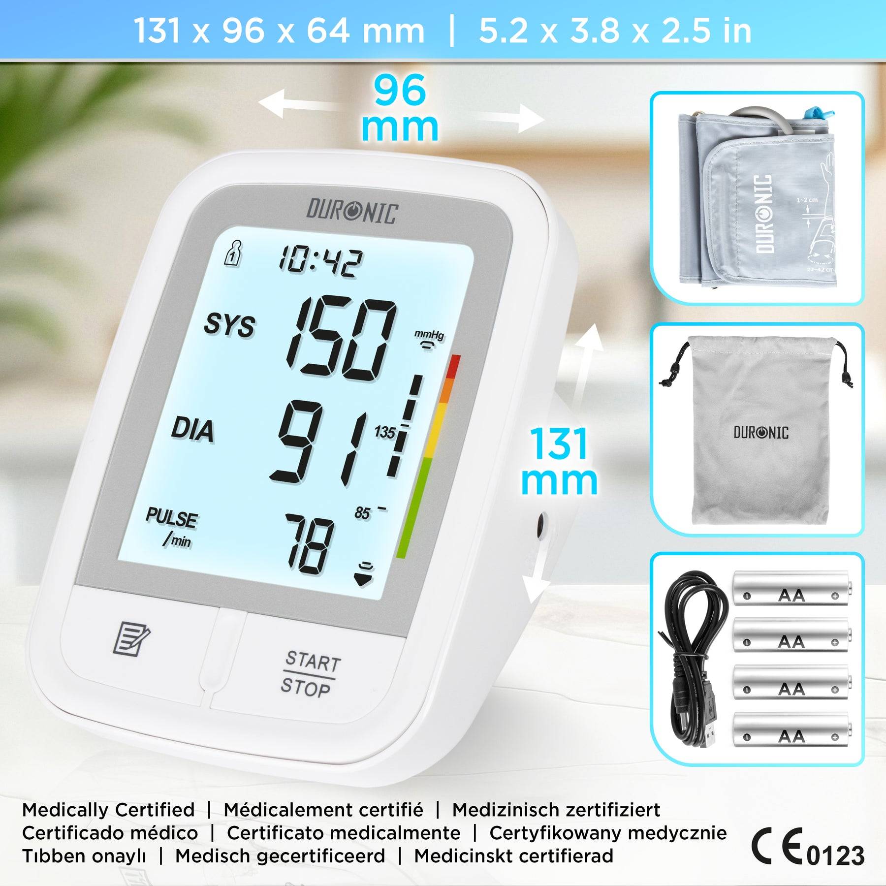 Duronic BPM95 Blutdruckmessgerät Oberarm Messgerät Großer Display Bluthochdruck