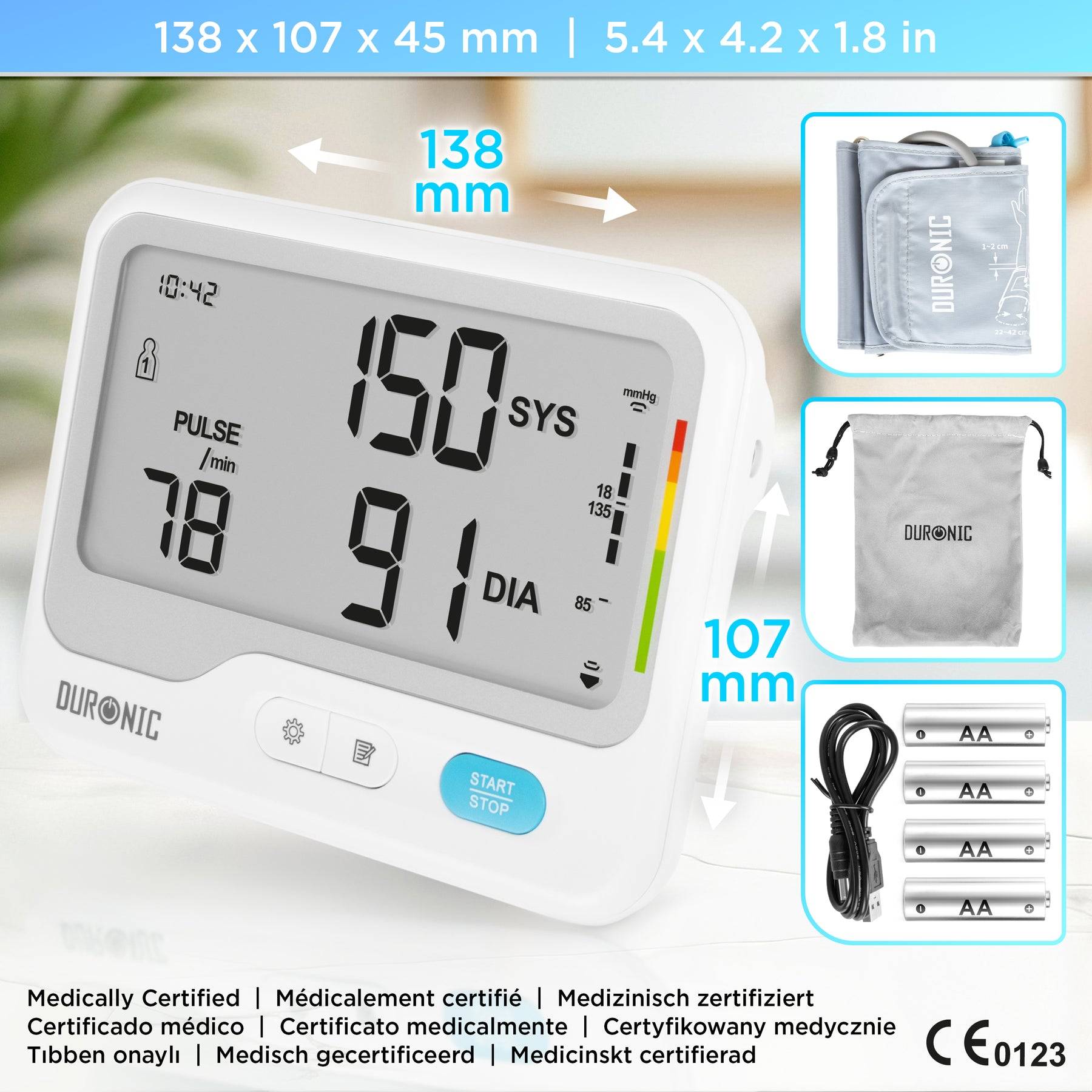 Duronic BPM125 Blutdruckmessgerät Oberarm Messgerät Großes Display Blutdruck