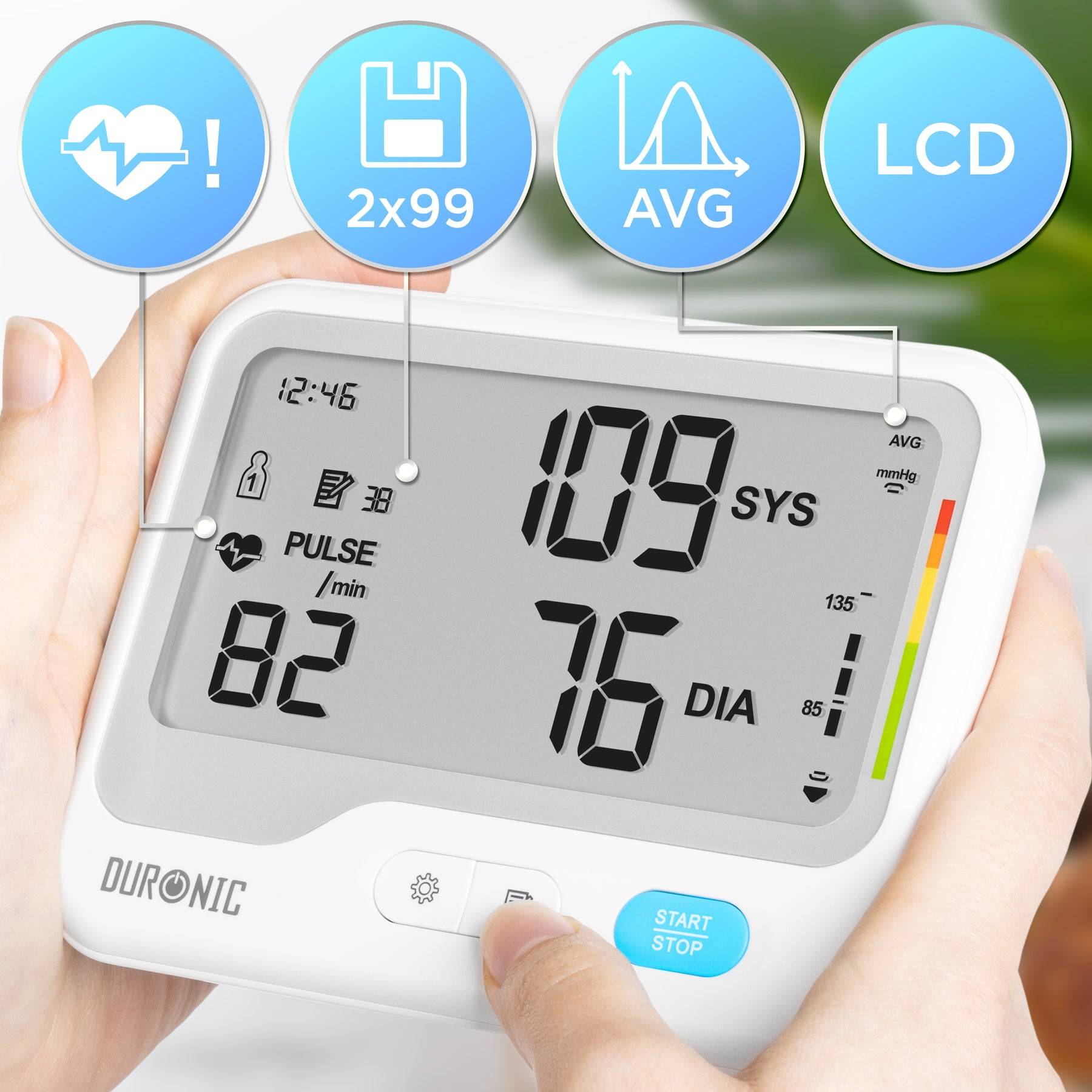 Duronic BPM125 Blutdruckmessgerät Oberarm Messgerät Großes Display Blutdruck