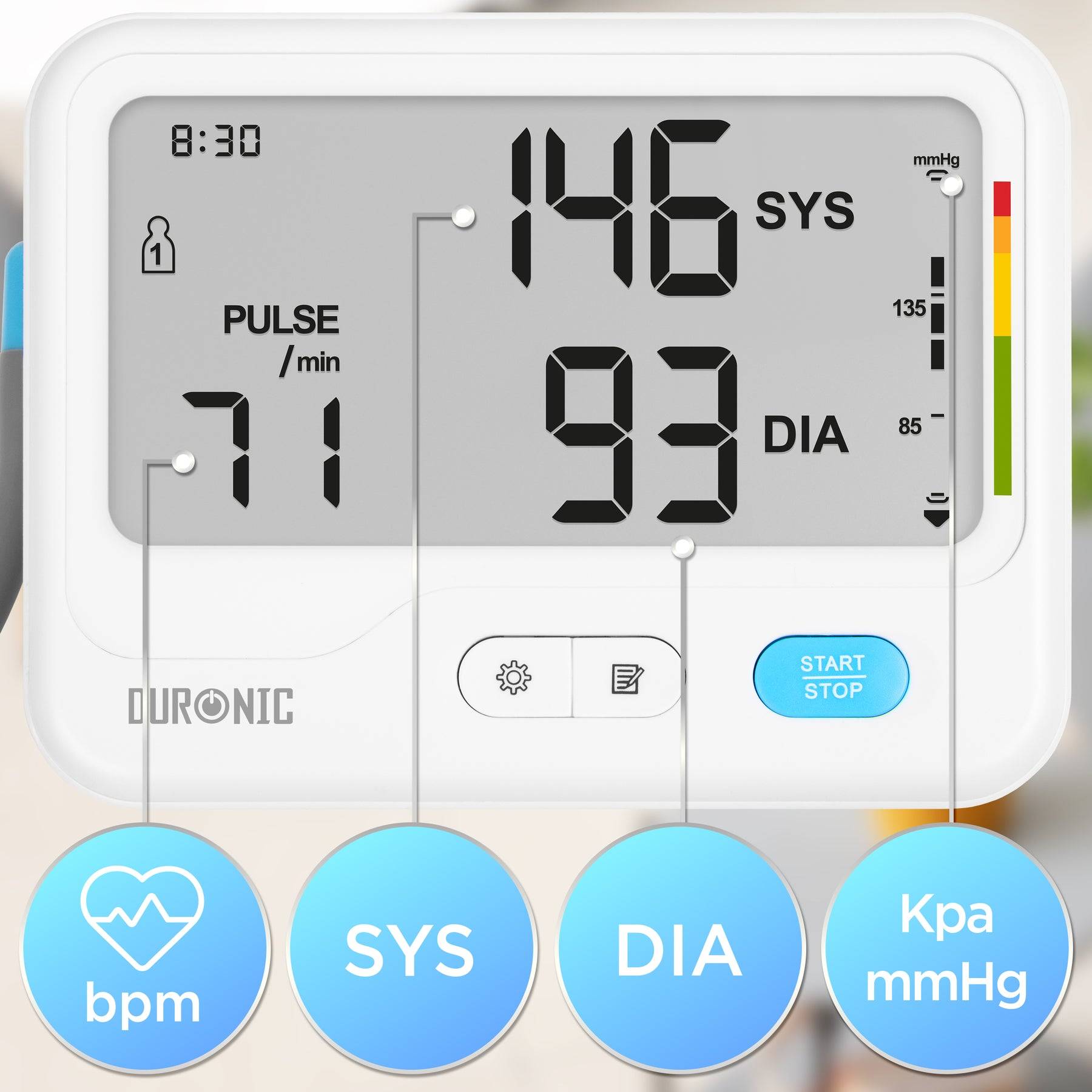 Duronic BPM125 Blutdruckmessgerät Oberarm Messgerät Großes Display Blutdruck