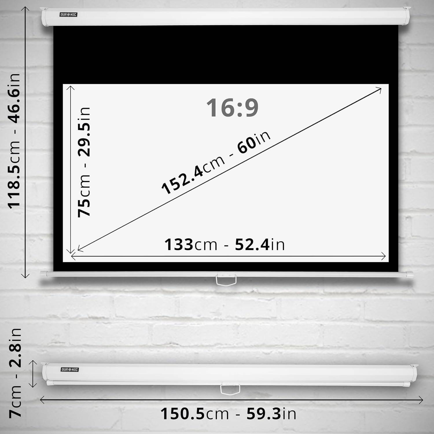 Duronic MPS60 WE 16:9 Leinwand 60" Zoll Rollo Heimkino 4K Full HD 3D Beamer