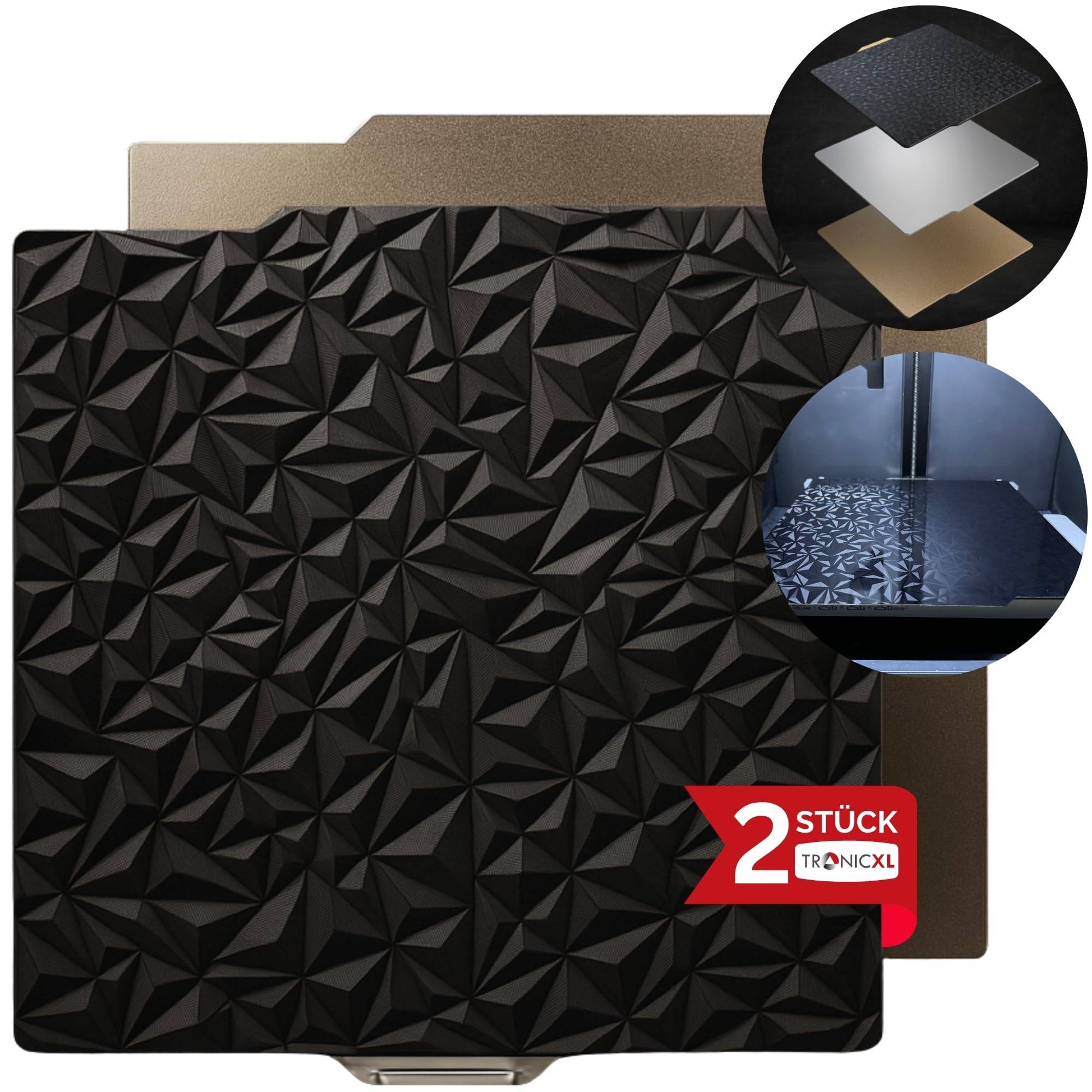 2 Stück für Bambulab Druckplatte Doppelseitig Texturiert PEI + Glattes PEO 257x257mm I Magnetisch Spring Steel Druckbett für Bambu Lab Effekt Diamo